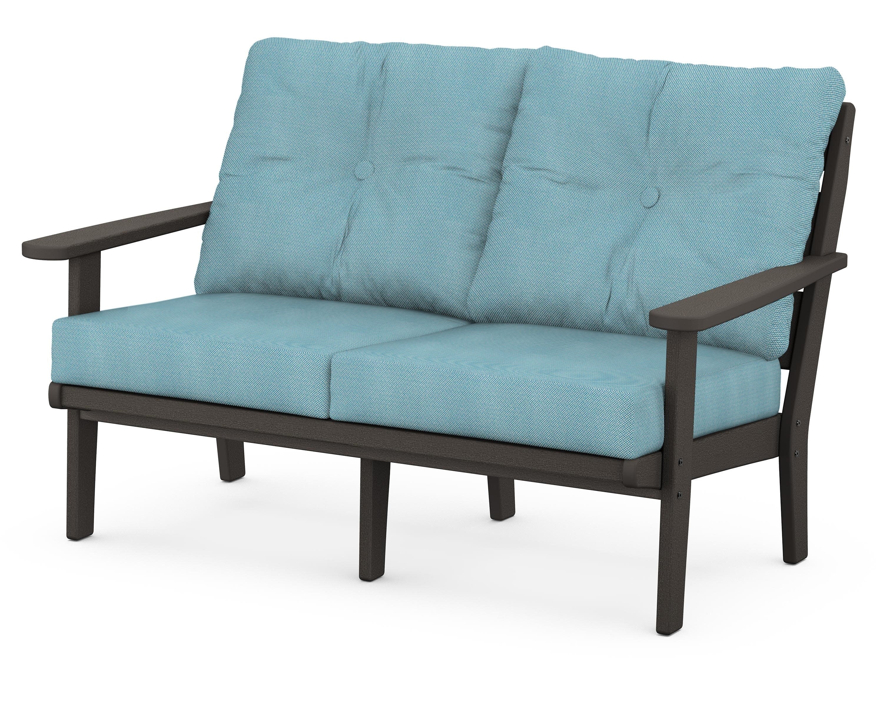 Lakeside Deep Seating Loveseat in Vintage Coffee / Lattice Sky Blue