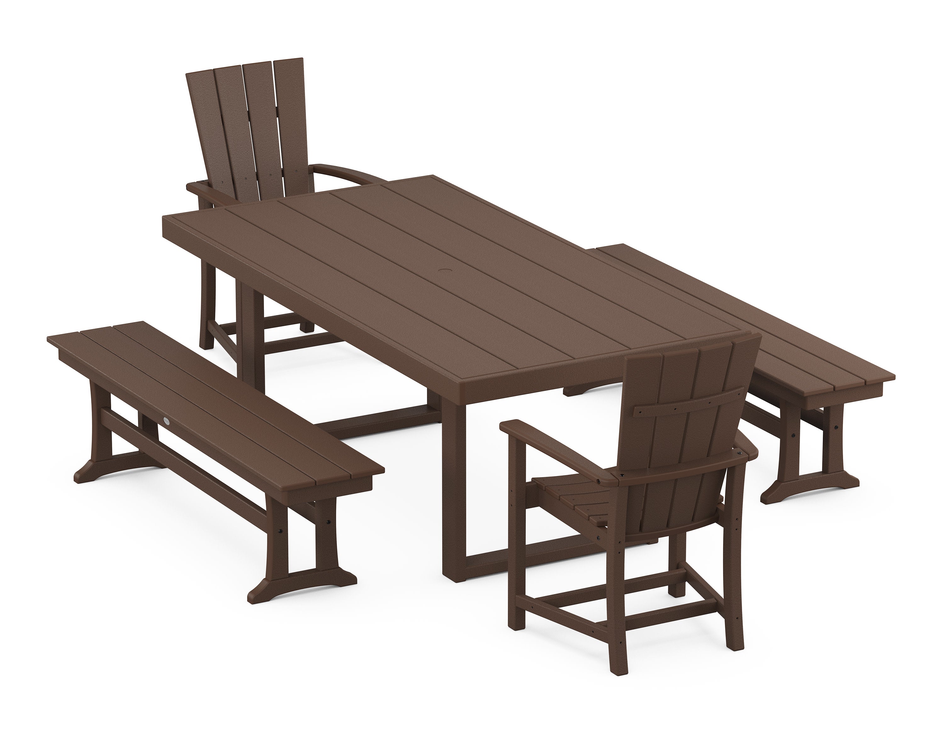 Quattro 5-Piece Dining Set with Benches in Mahogany