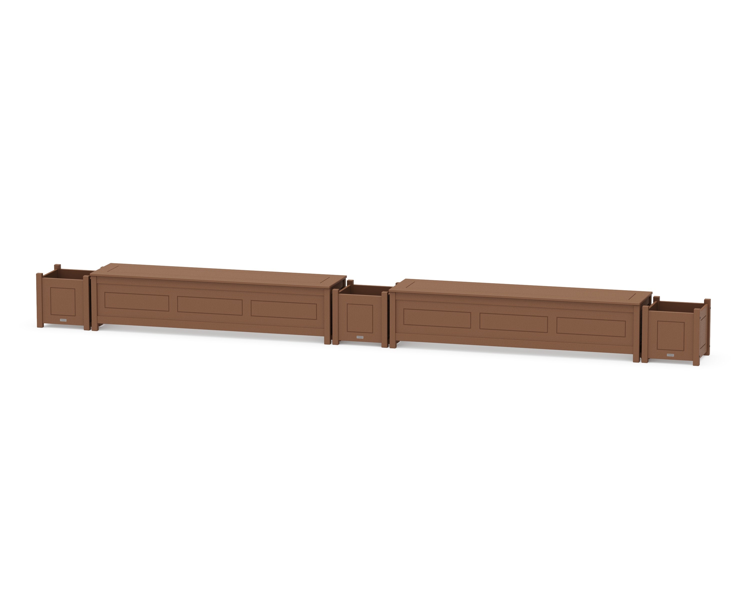 72" Country Living Straight Double Planter Storage Bench Set in Teak