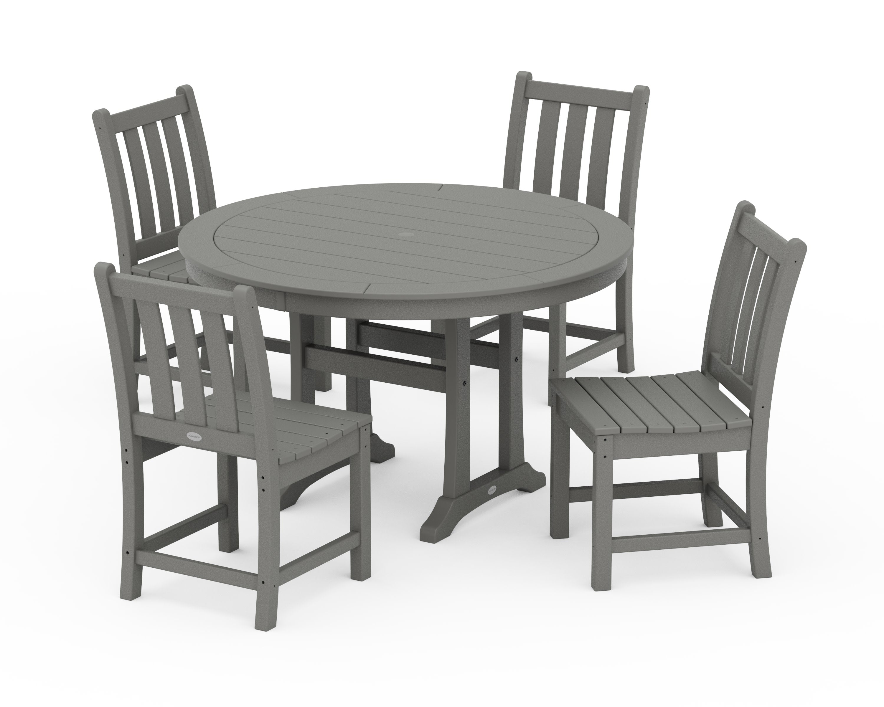 Traditional Garden Side Chair 5-Piece Round Dining Set With Trestle Legs in Slate Grey