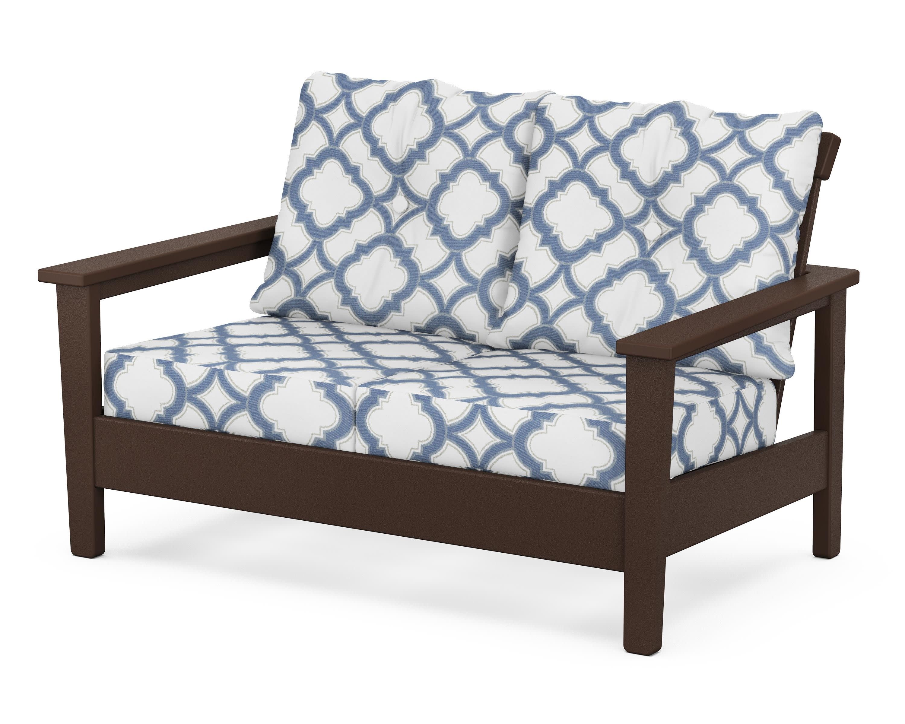 Prescott Deep Seating Loveseat in Mahogany / Trellis Sky Blue