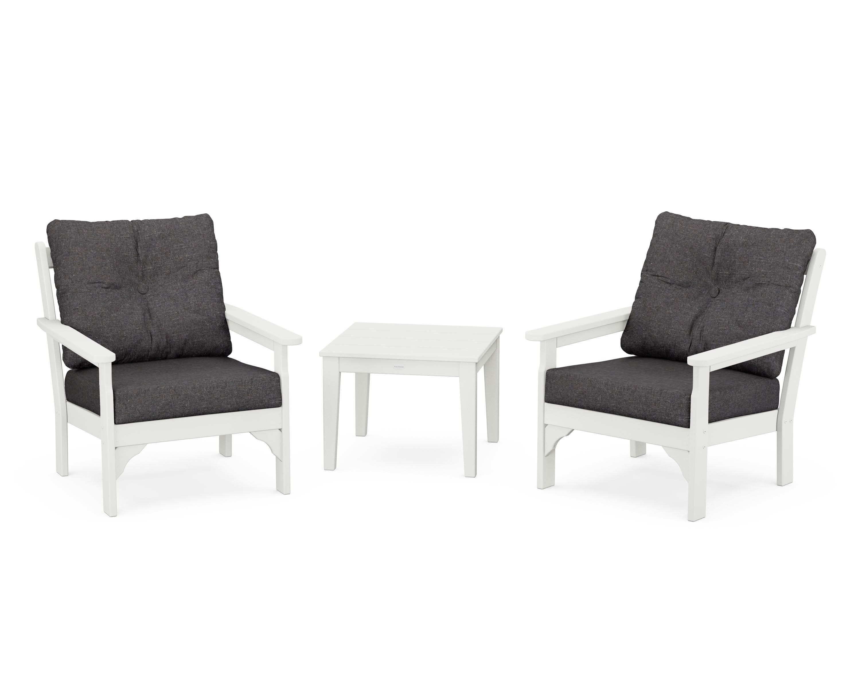 Vineyard 3-Piece Deep Seating Set in Vintage White / Ash Charcoal