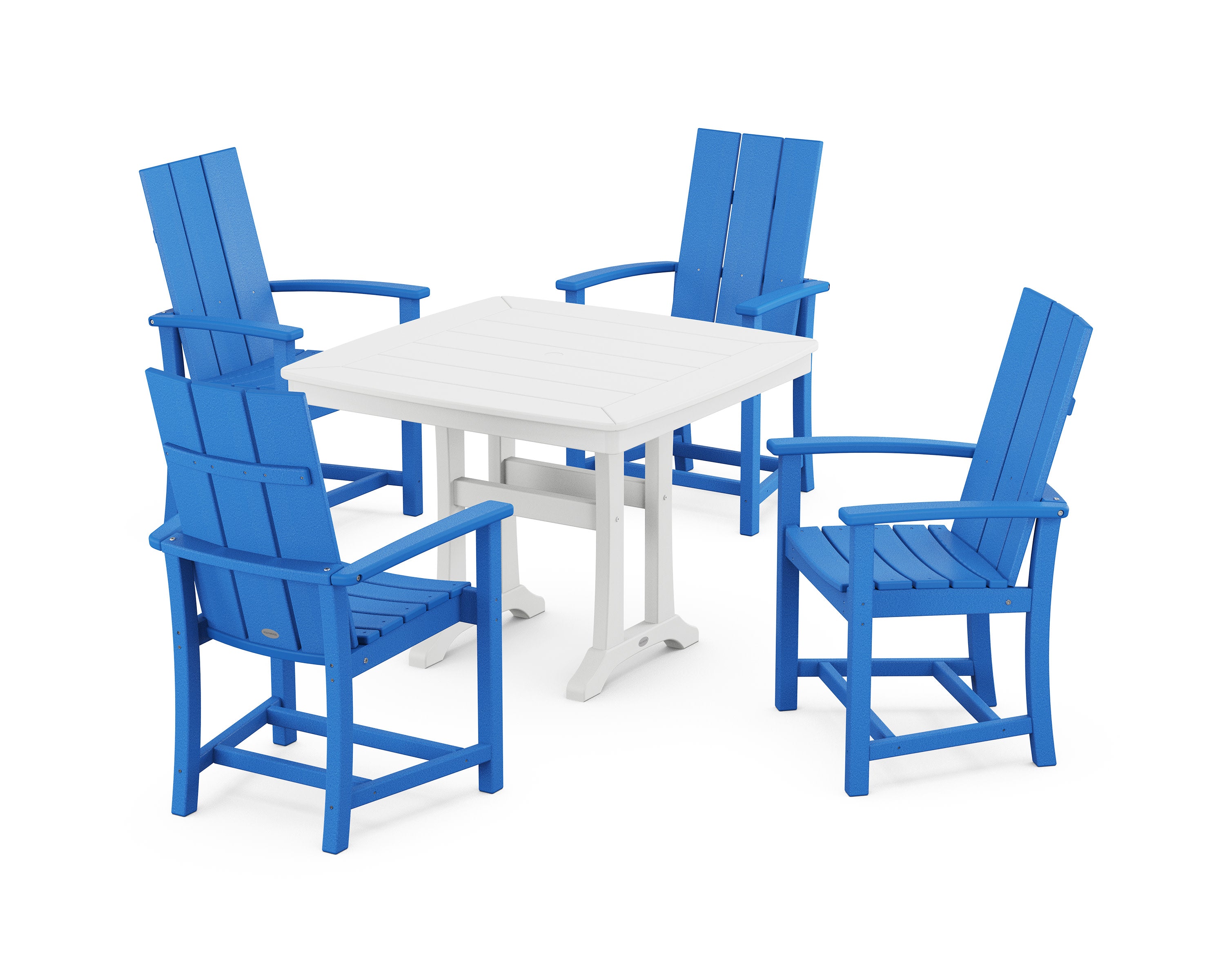 Modern Adirondack 5-Piece Dining Set with Trestle Legs in Pacific Blue / White