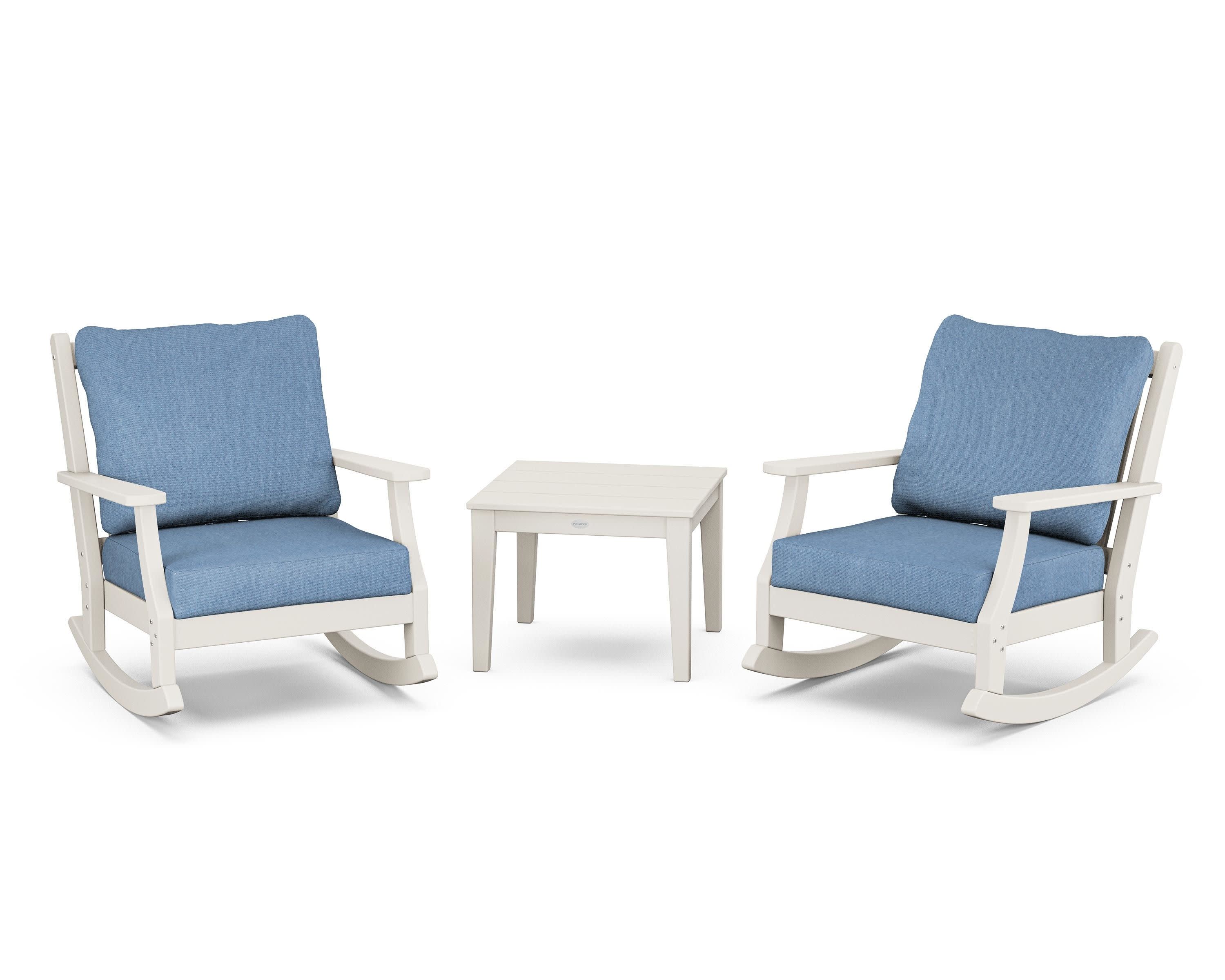Wovendale 3-Piece Deep Seating Rocker Set in Sand / Sky Blue