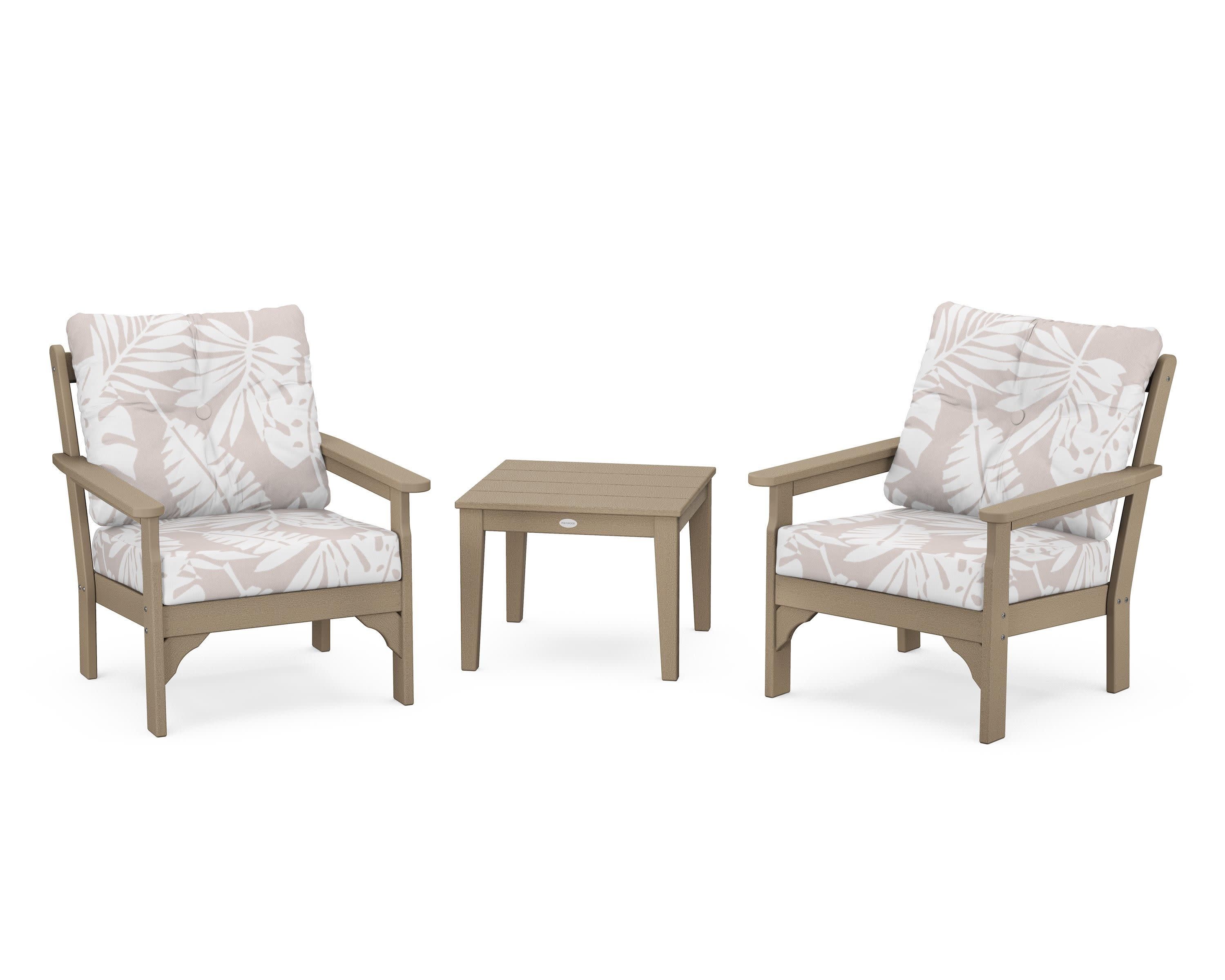 Vineyard 3-Piece Deep Seating Set in Vintage Sahara / Leaf Dune Burlap