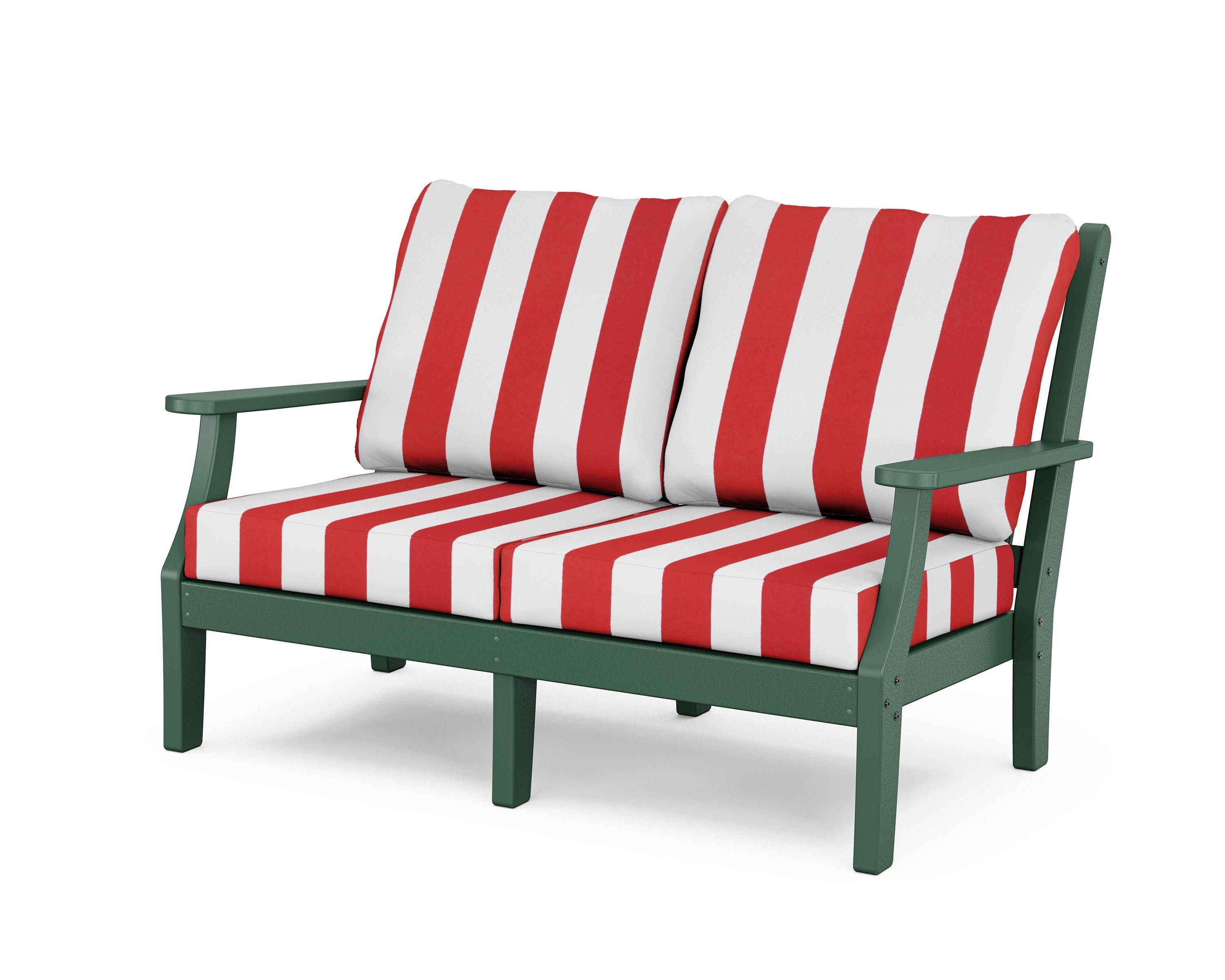 Wovendale Deep Seating Loveseat in Green / Cabana Stripe Crimson