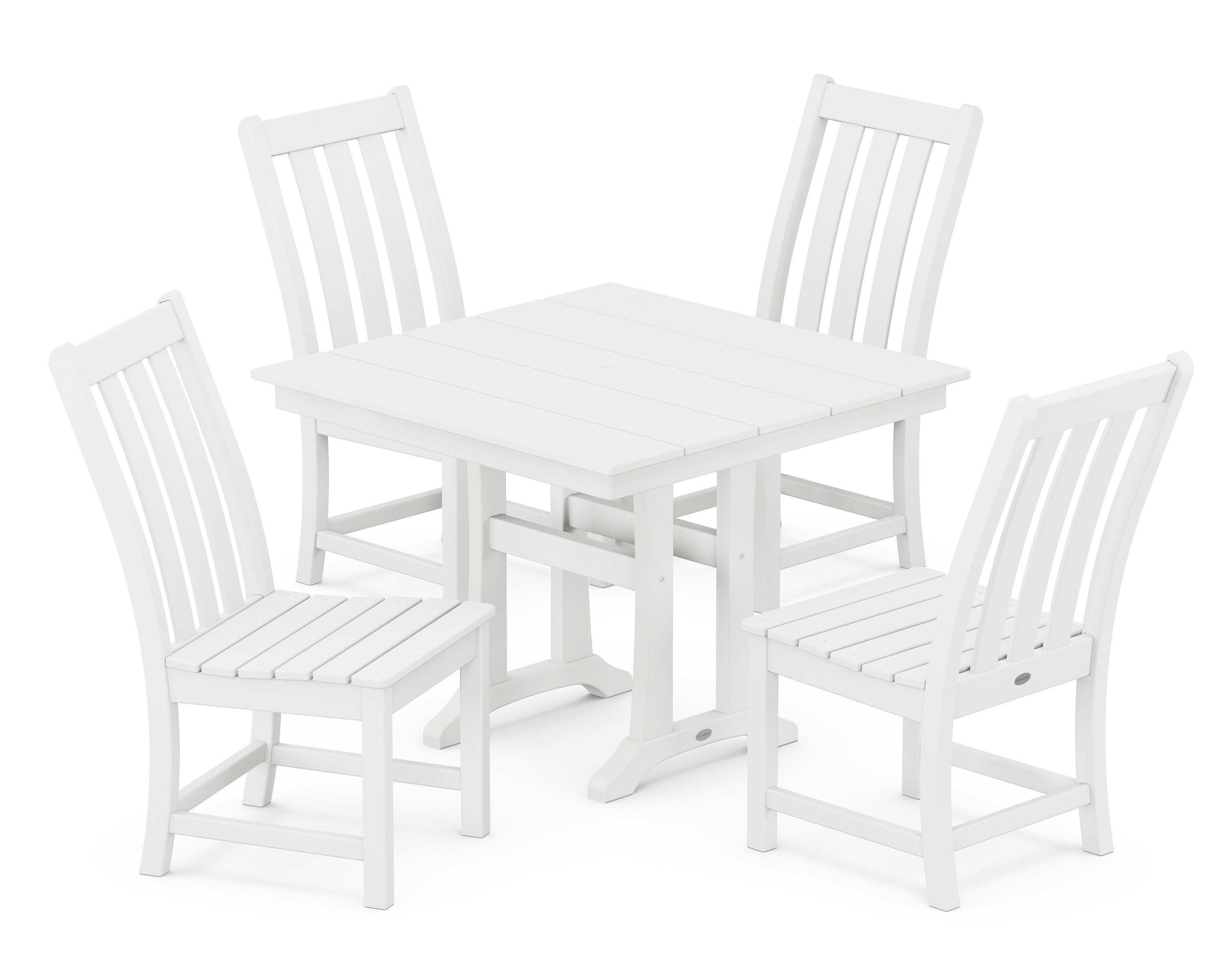 Vineyard 5-Piece Farmhouse Trestle Side Chair Dining Set in White
