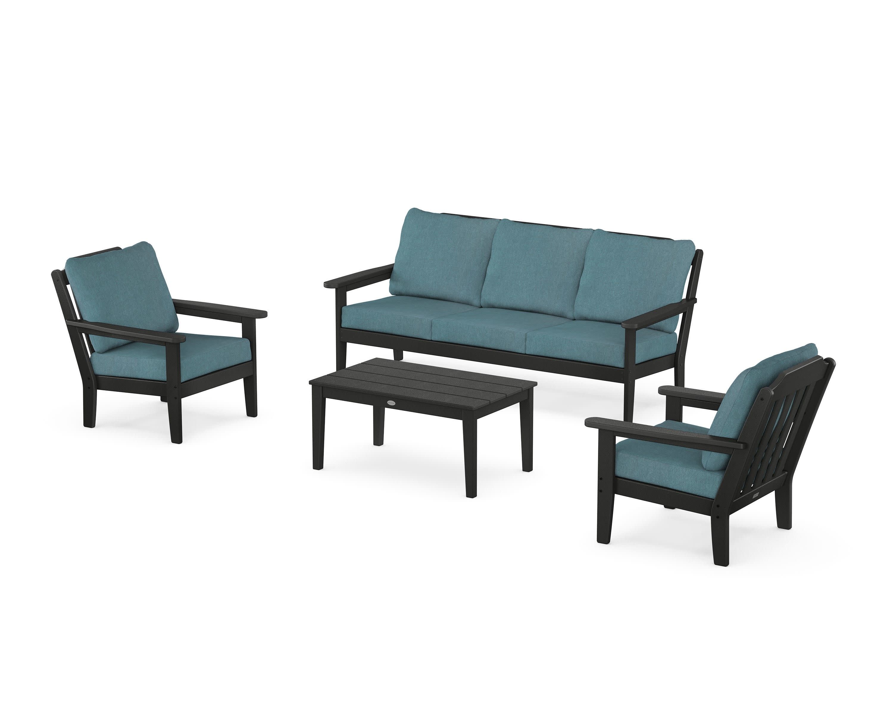 Cottage 4-Piece Deep Seating Set with Sofa in Black / Ocean Teal
