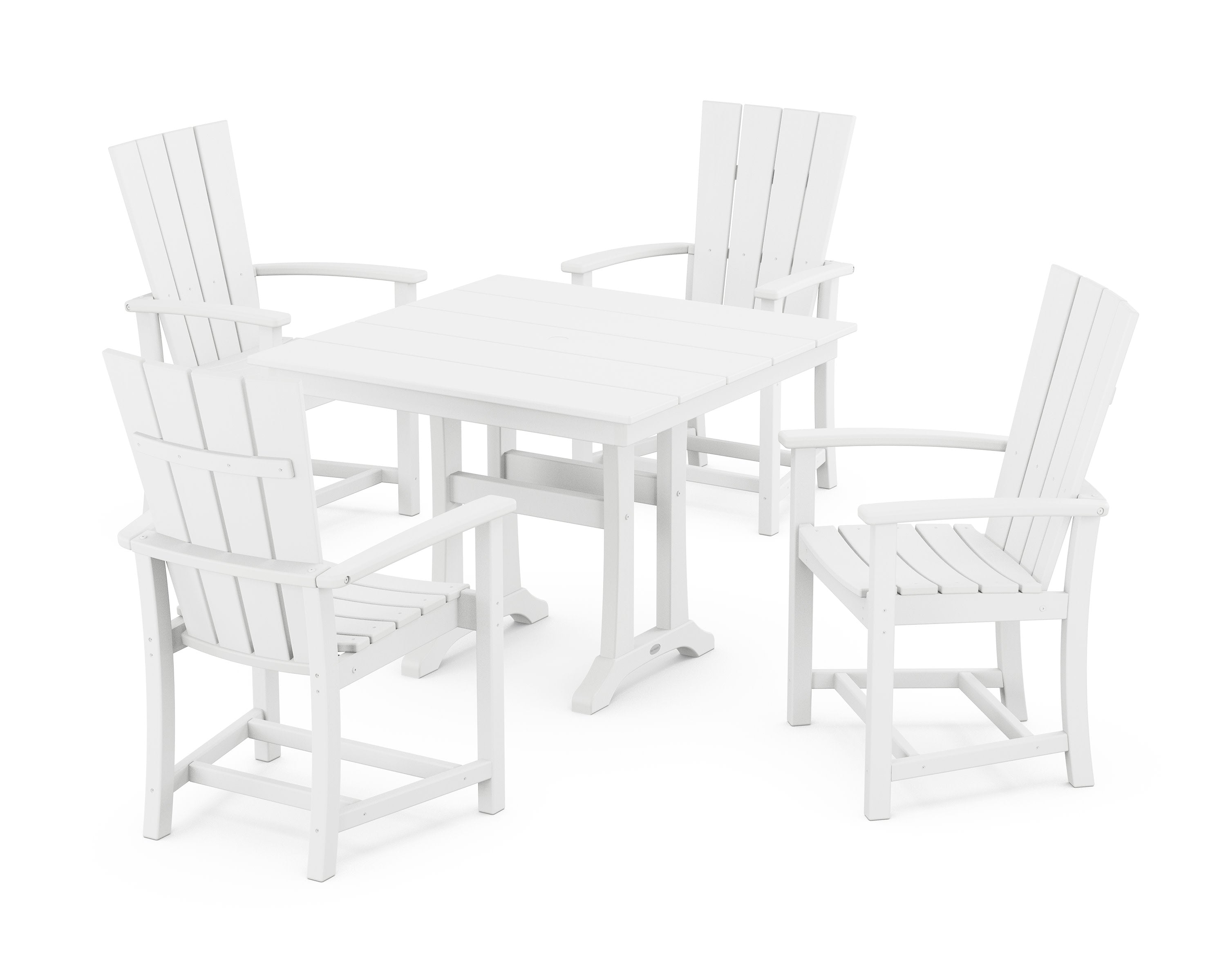 Quattro 5-Piece Farmhouse Dining Set With Trestle Legs in White