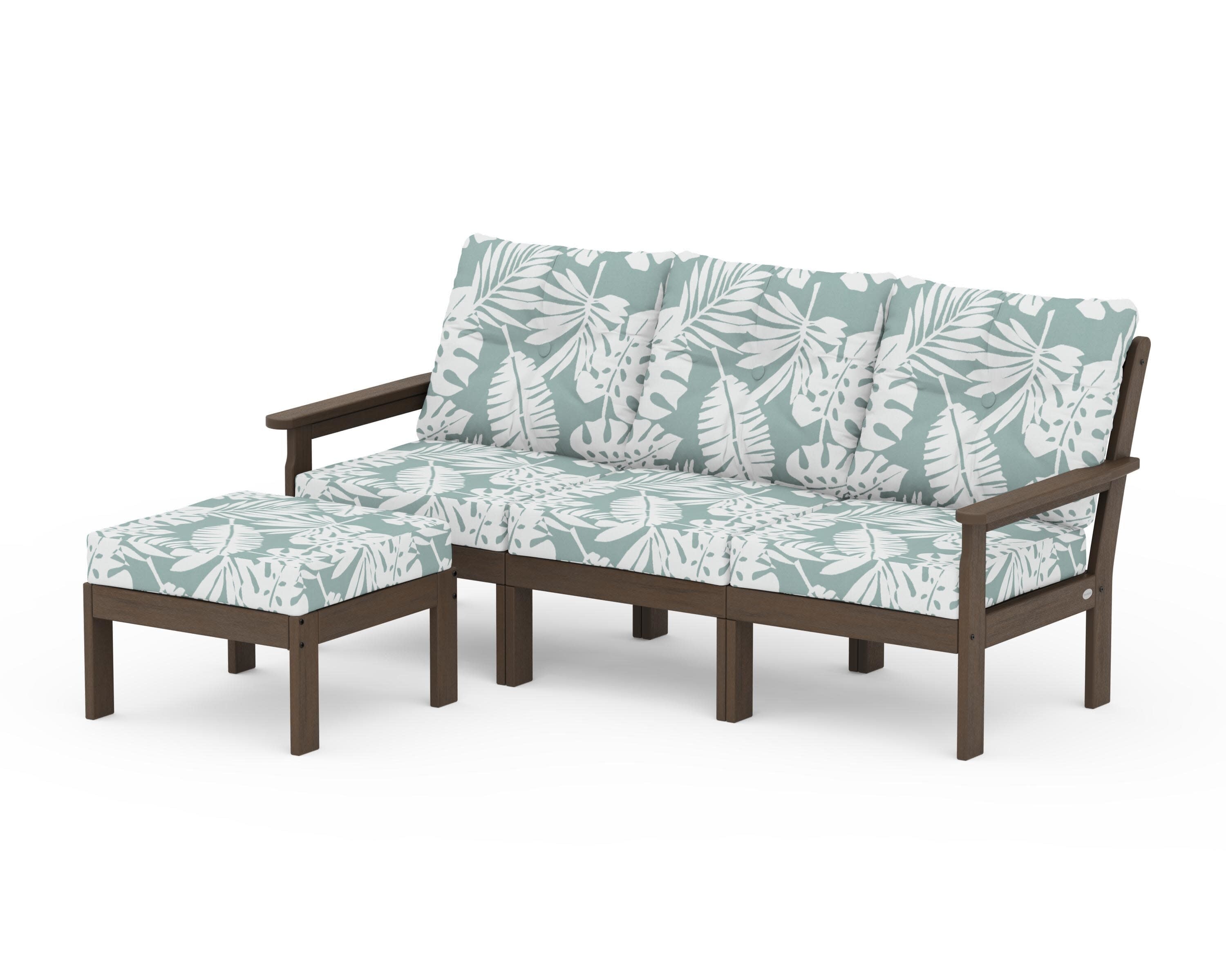 Vineyard 4-Piece Sectional with Ottoman in Kona / Leaf Glacier Spa