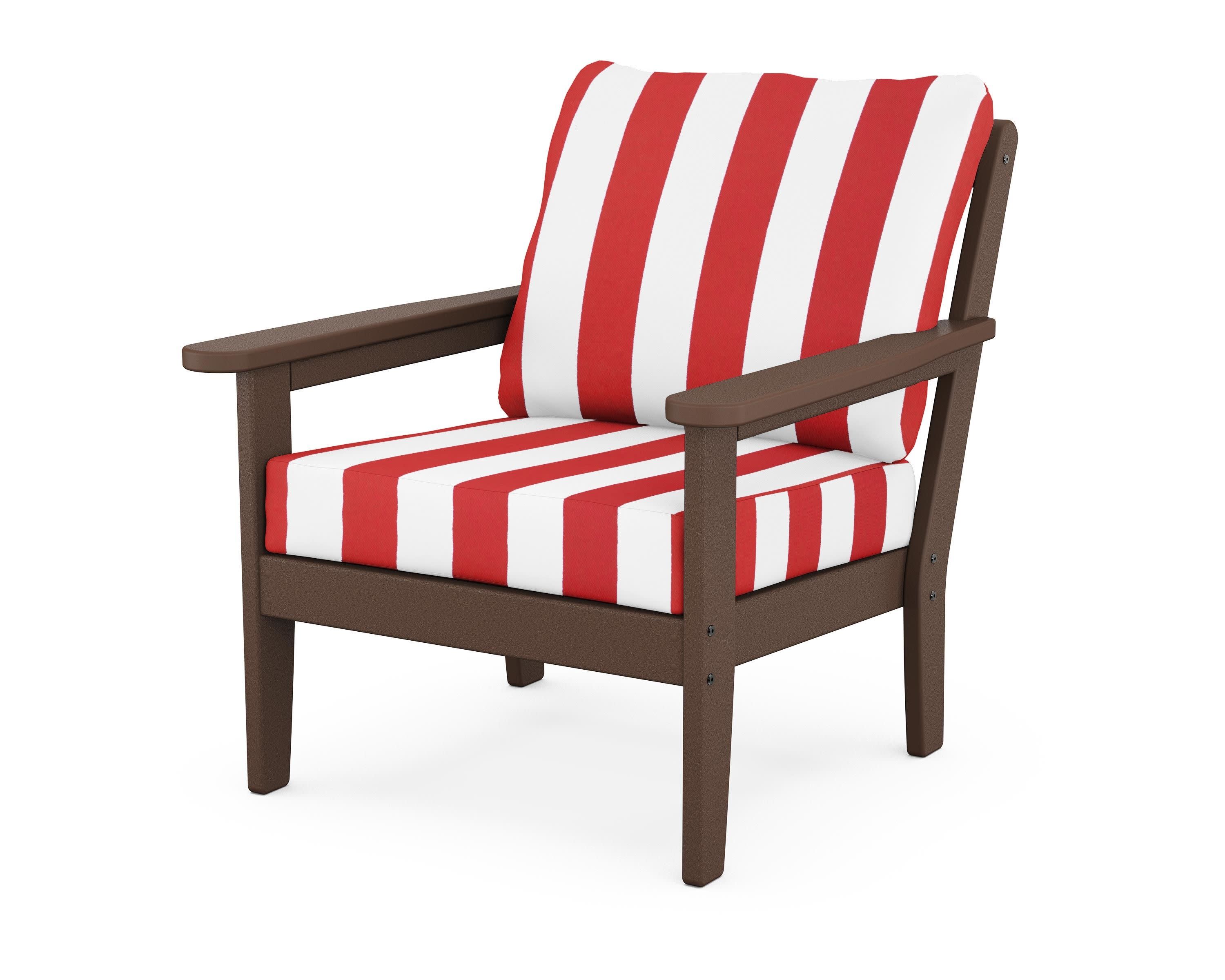 Cottage Deep Seating Chair in Mahogany / Cabana Stripe Crimson