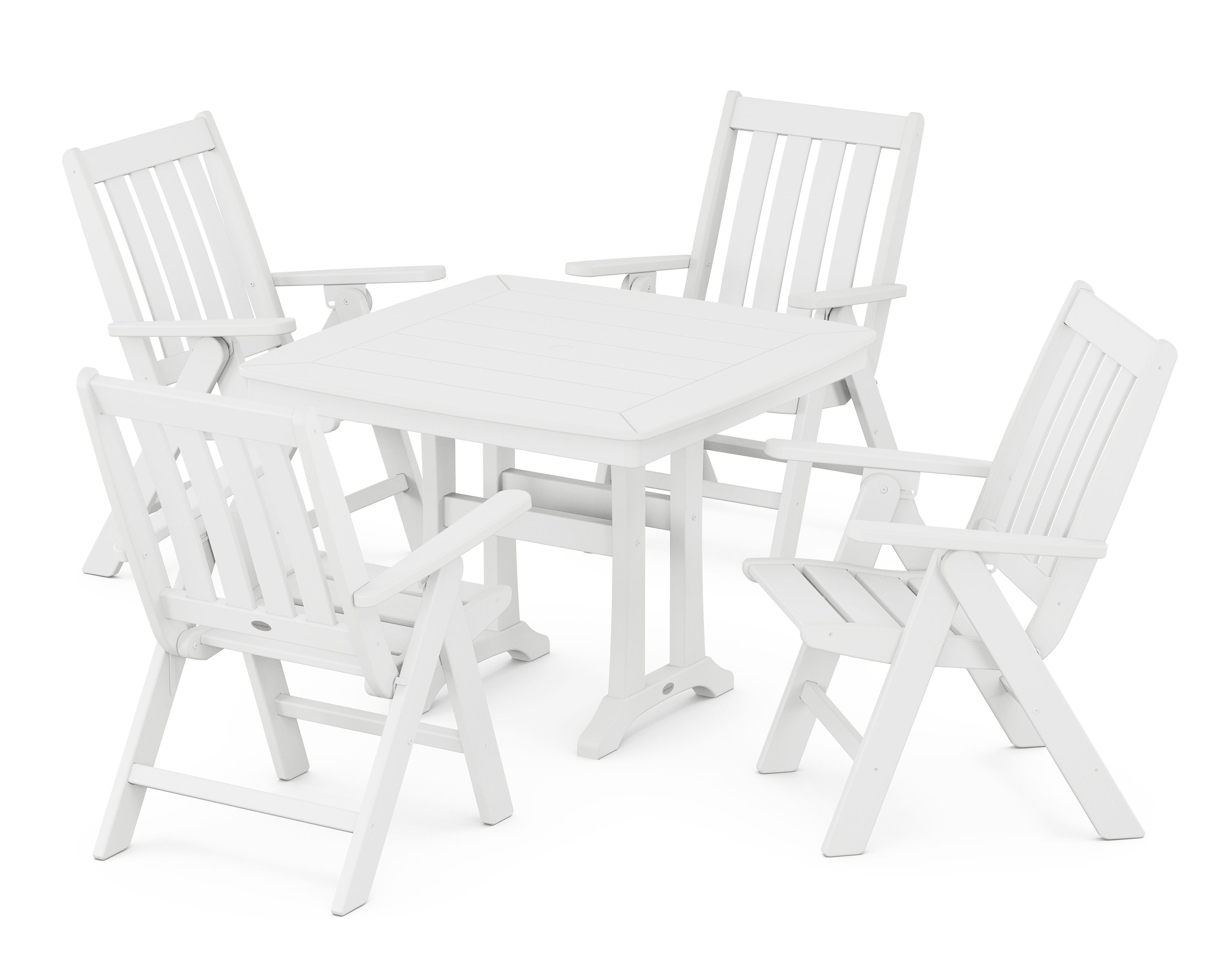 Vineyard Folding 5-Piece Dining Set with Trestle Legs in White