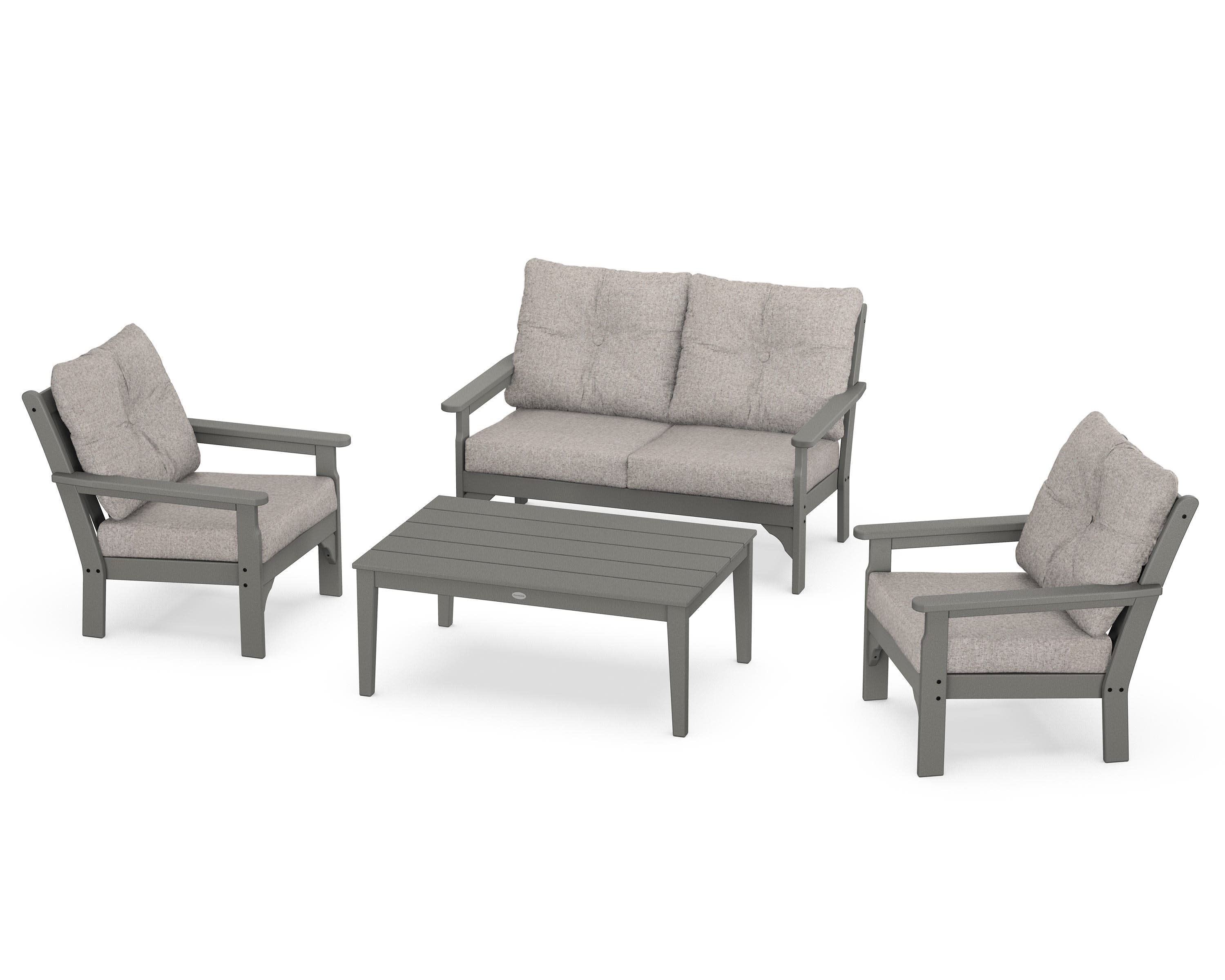 Vineyard 4-Piece Deep Seating Set in Slate Grey / Weathered Tweed