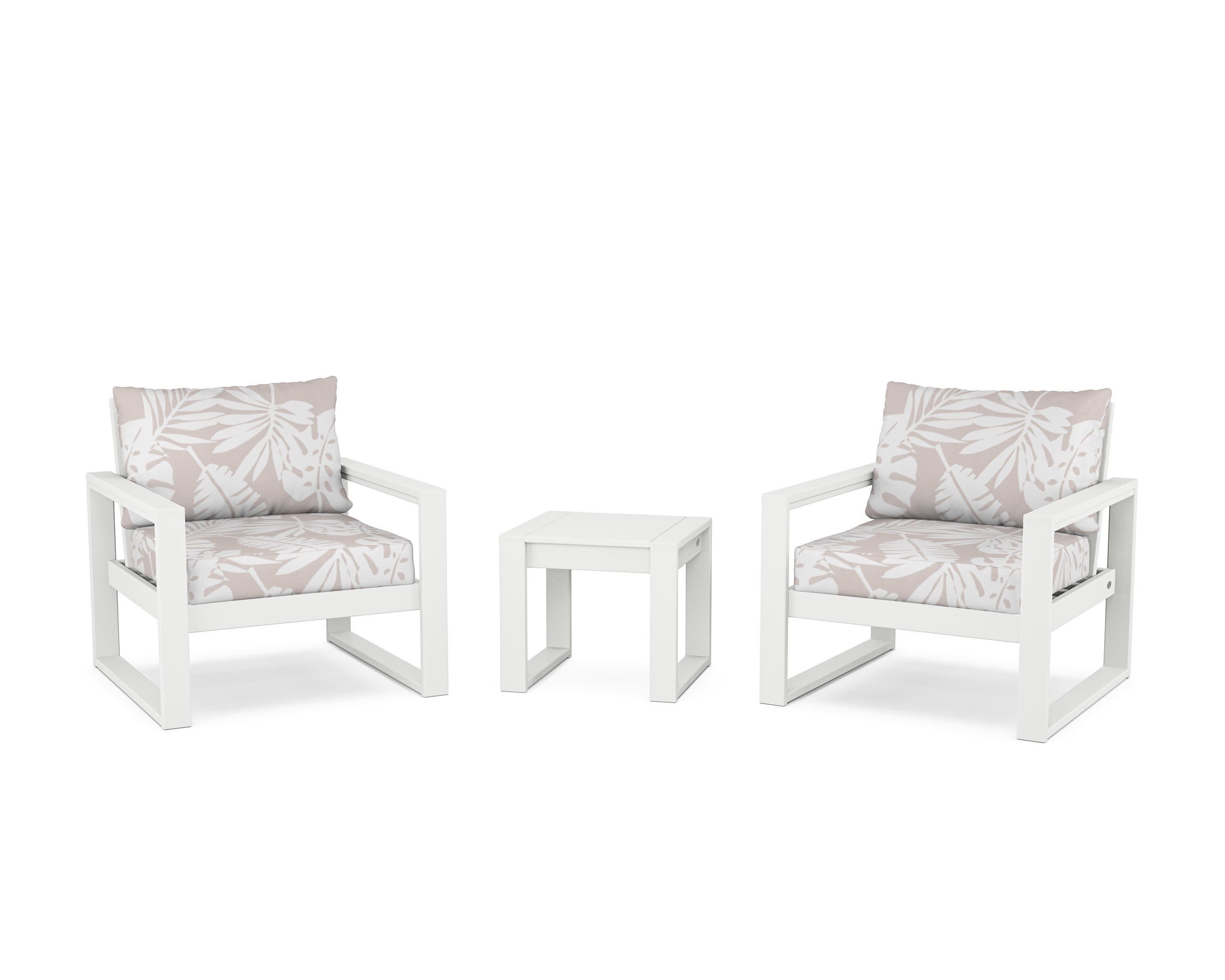 EDGE Sectional 3-Piece Deep Seating Set in White / Leaf Dune Burlap