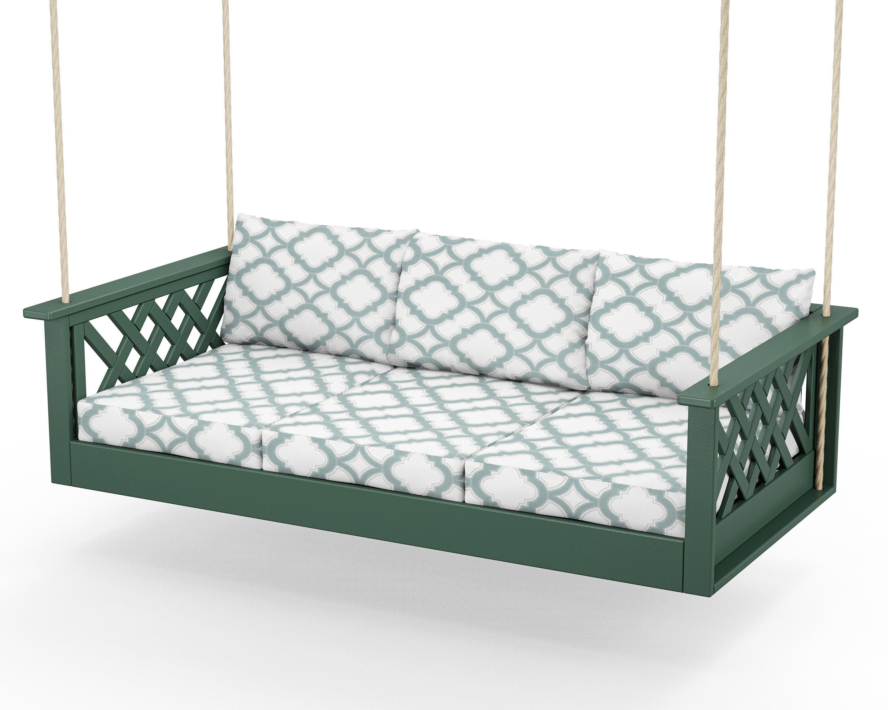 Wovendale Daybed Swing in Green / Trellis Glacier Spa