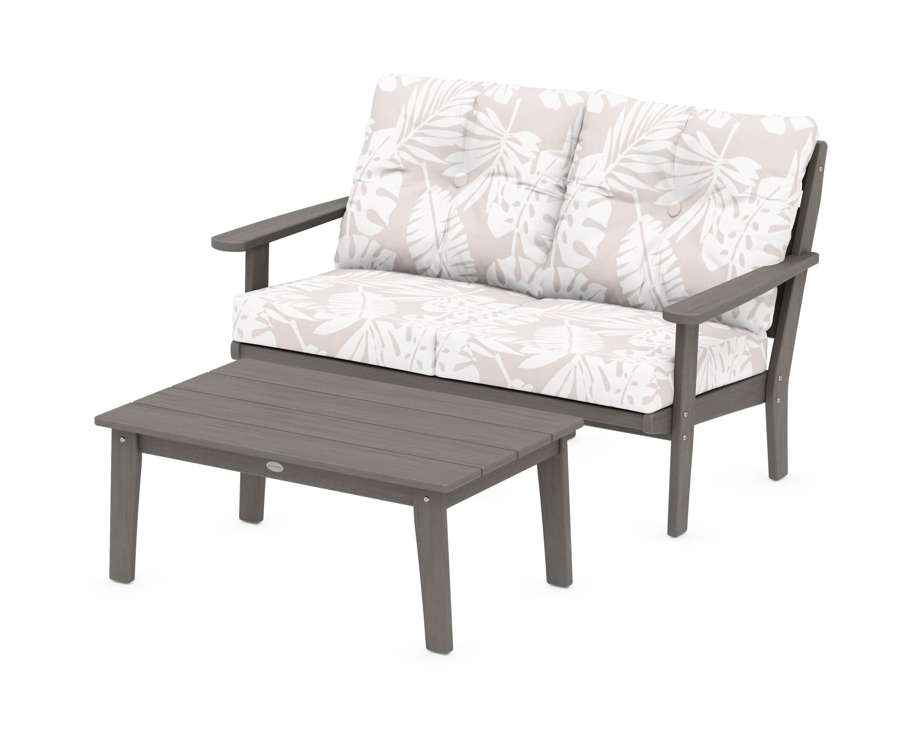 Lakeside 2-Piece Lounge Loveseat Set in Driftwood / Leaf Dune Burlap