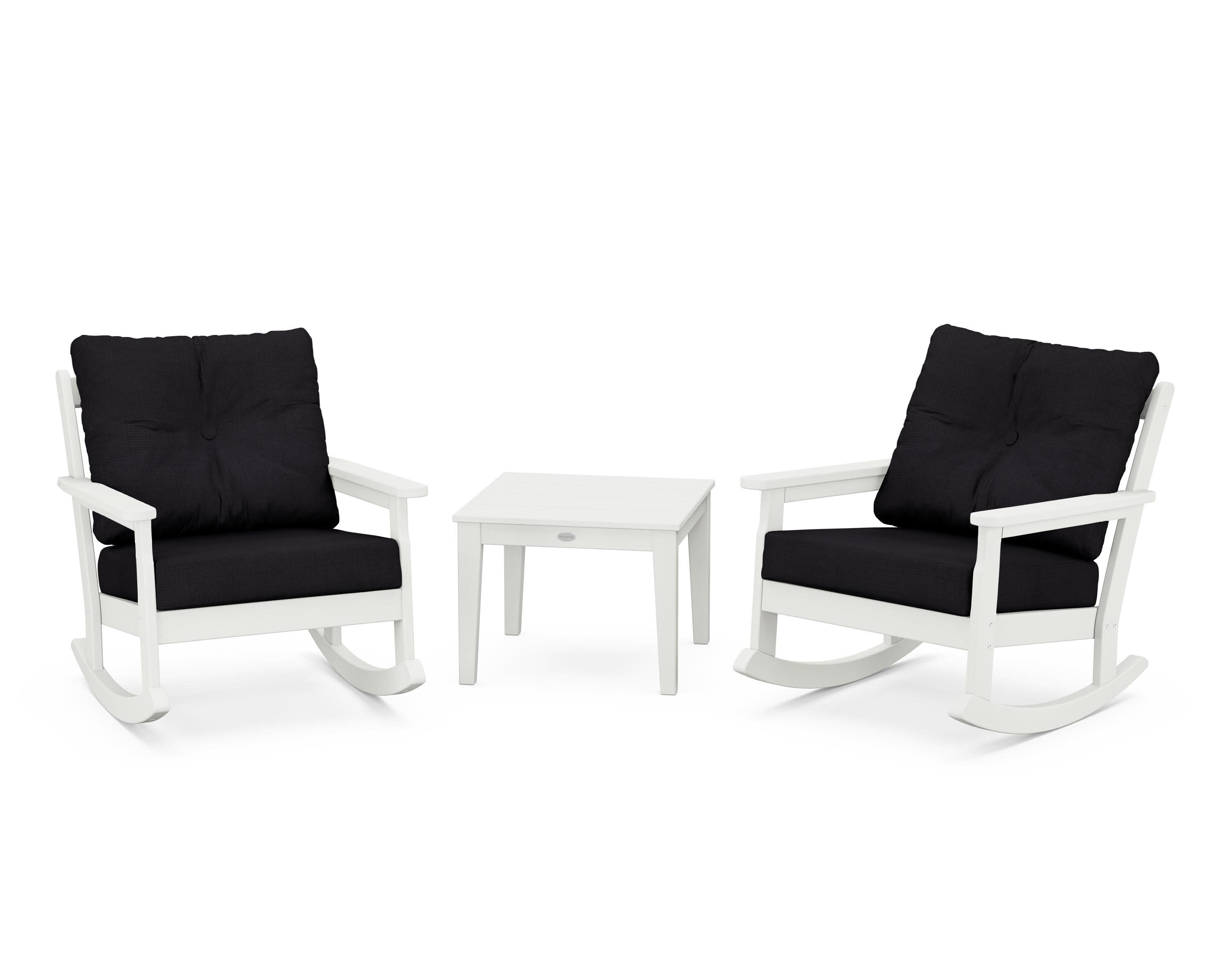 Vineyard 3-Piece Deep Seating Rocker Set in Vintage White / Midnight Linen