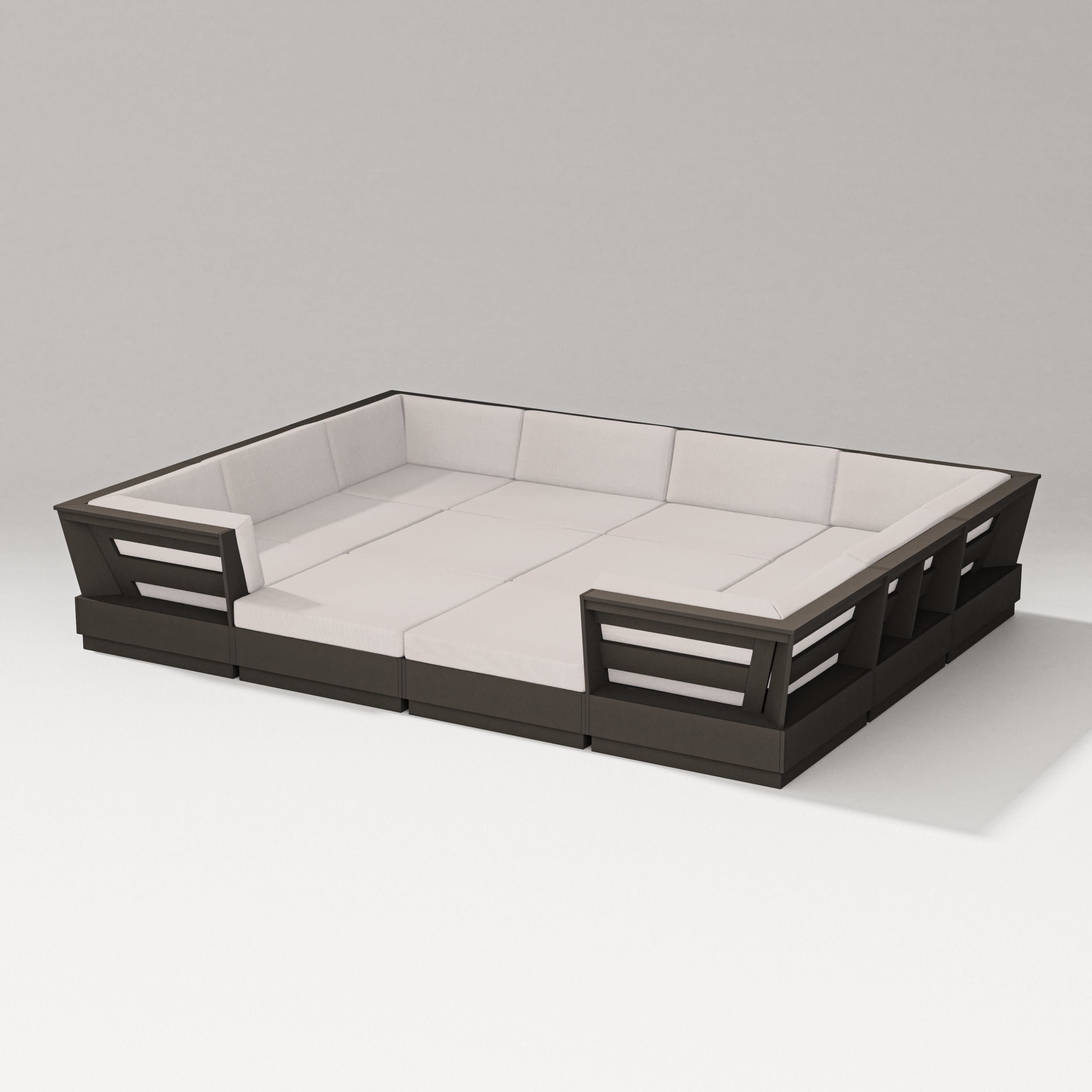 Elevate 12-Piece Pit Sectional in Vintage Coffee / Dune Burlap