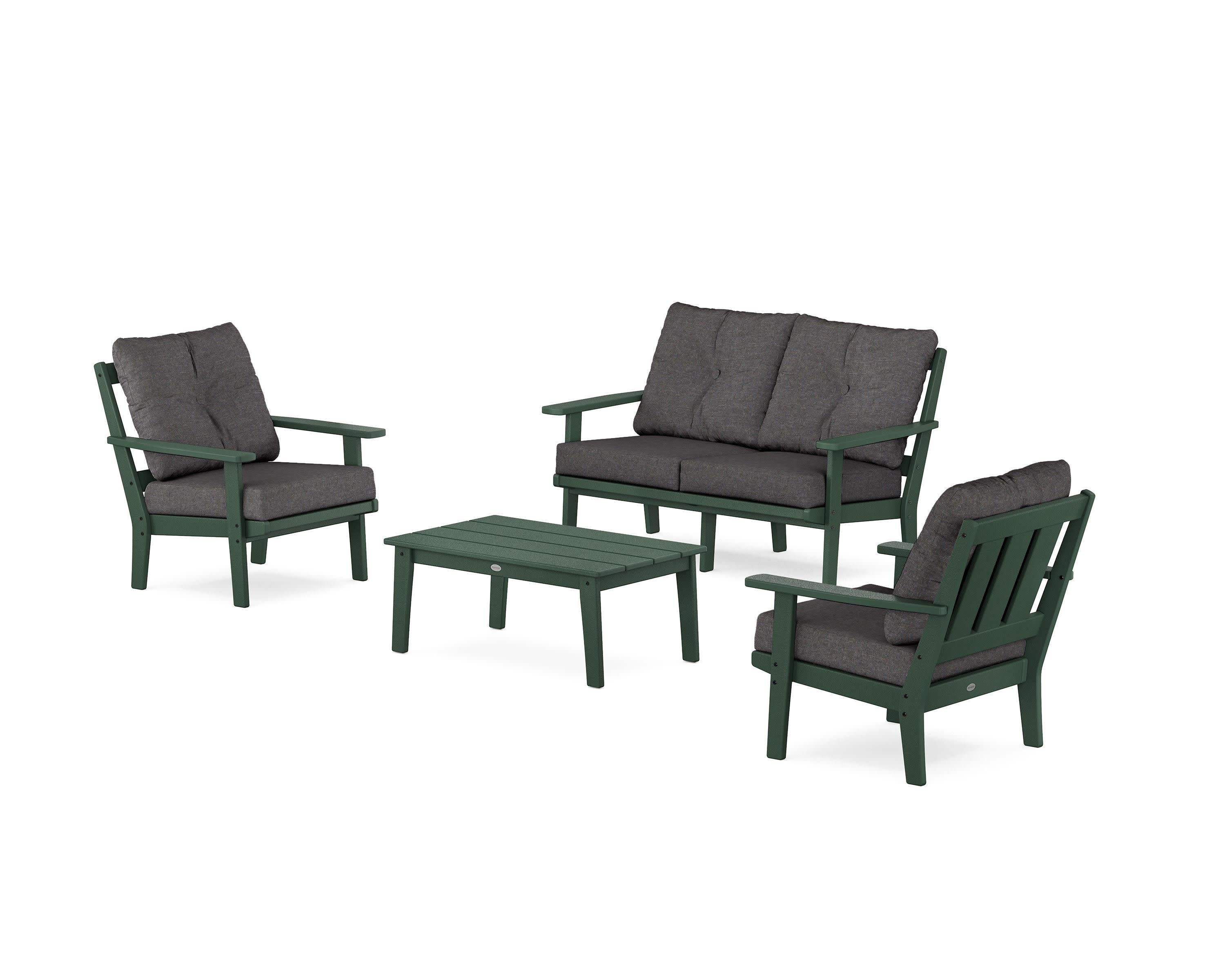 Oxford 4-Piece Deep Seating Set with Loveseat in Green / Ash Charcoal