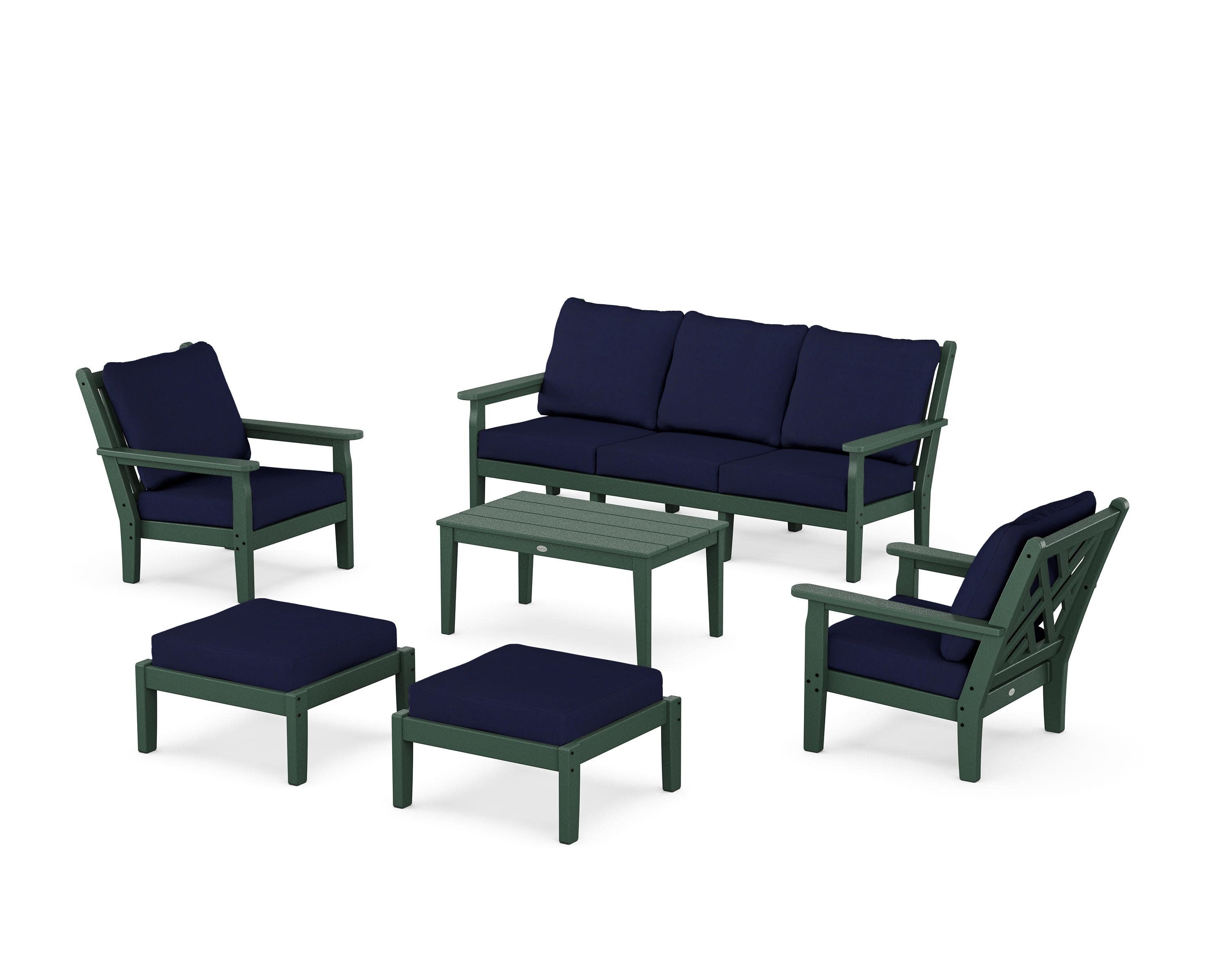 Chippendale 6-Piece Lounge Sofa Set in Green / Navy