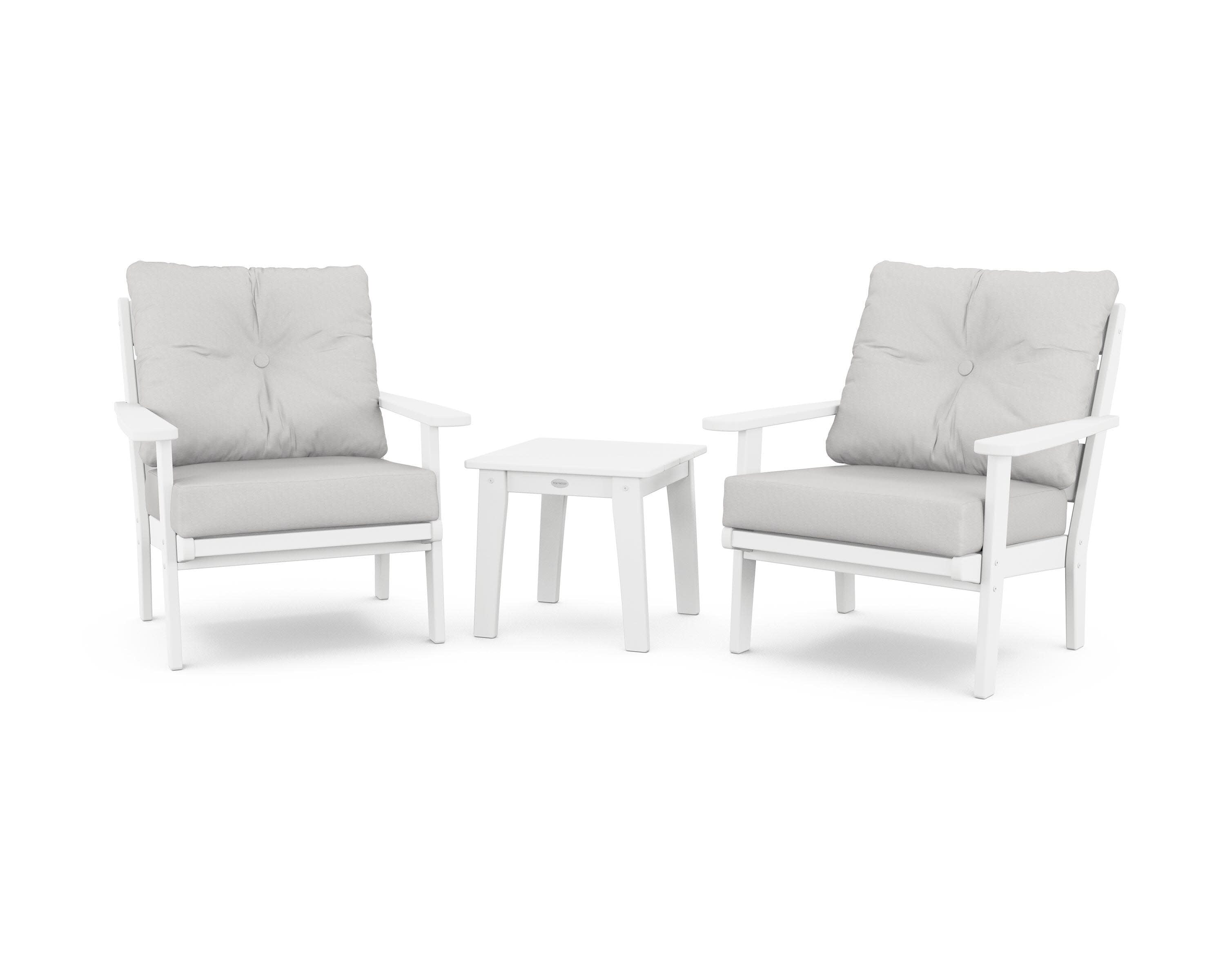 Lakeside 3-Piece Deep Seating Chair Set in White / Diamond in the Rough