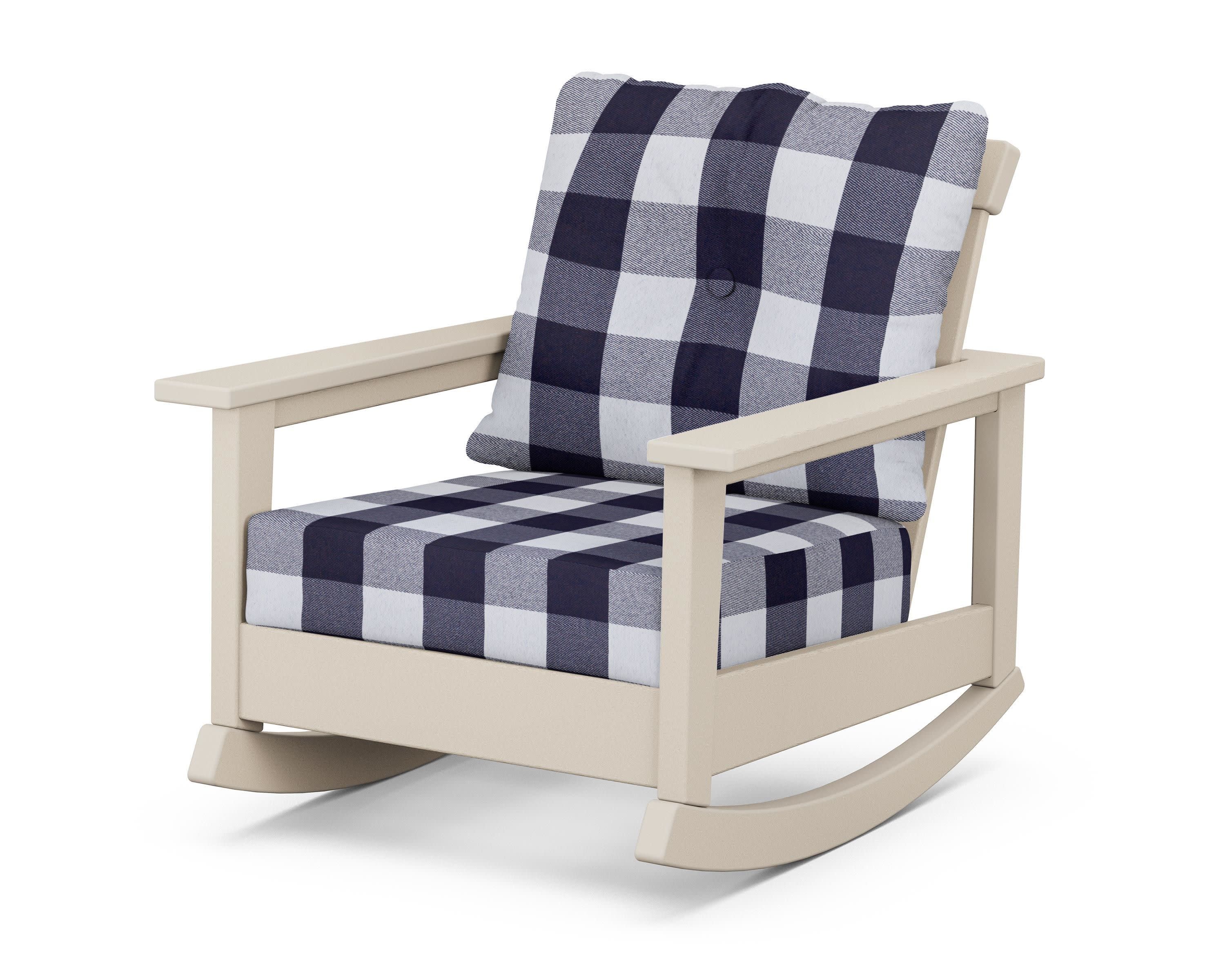 Prescott Deep Seating Rocking Chair in Sand / Buffalo Plaid Navy