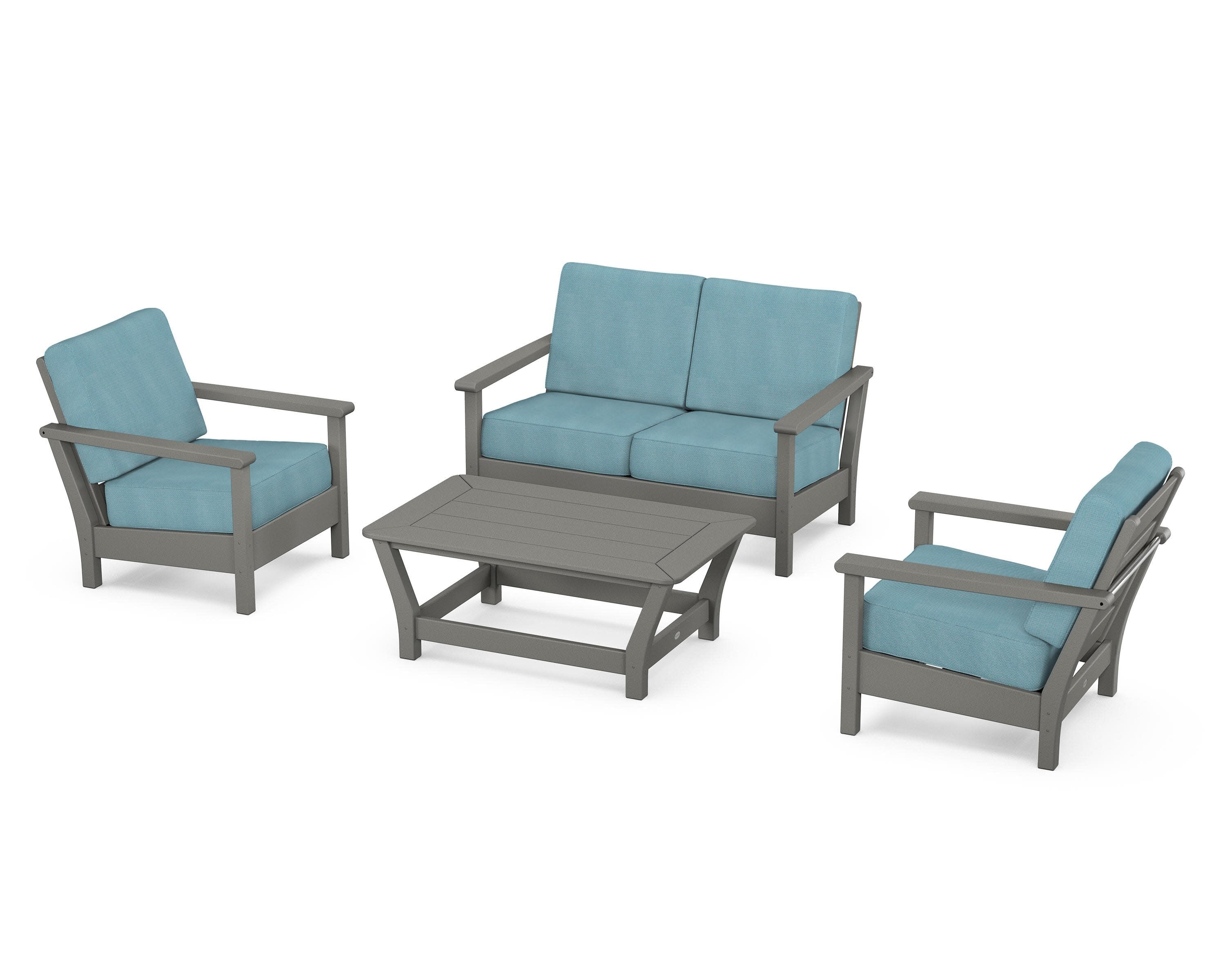Harbour 4-Piece Deep Seating Set in Slate Grey / Lattice Sky Blue