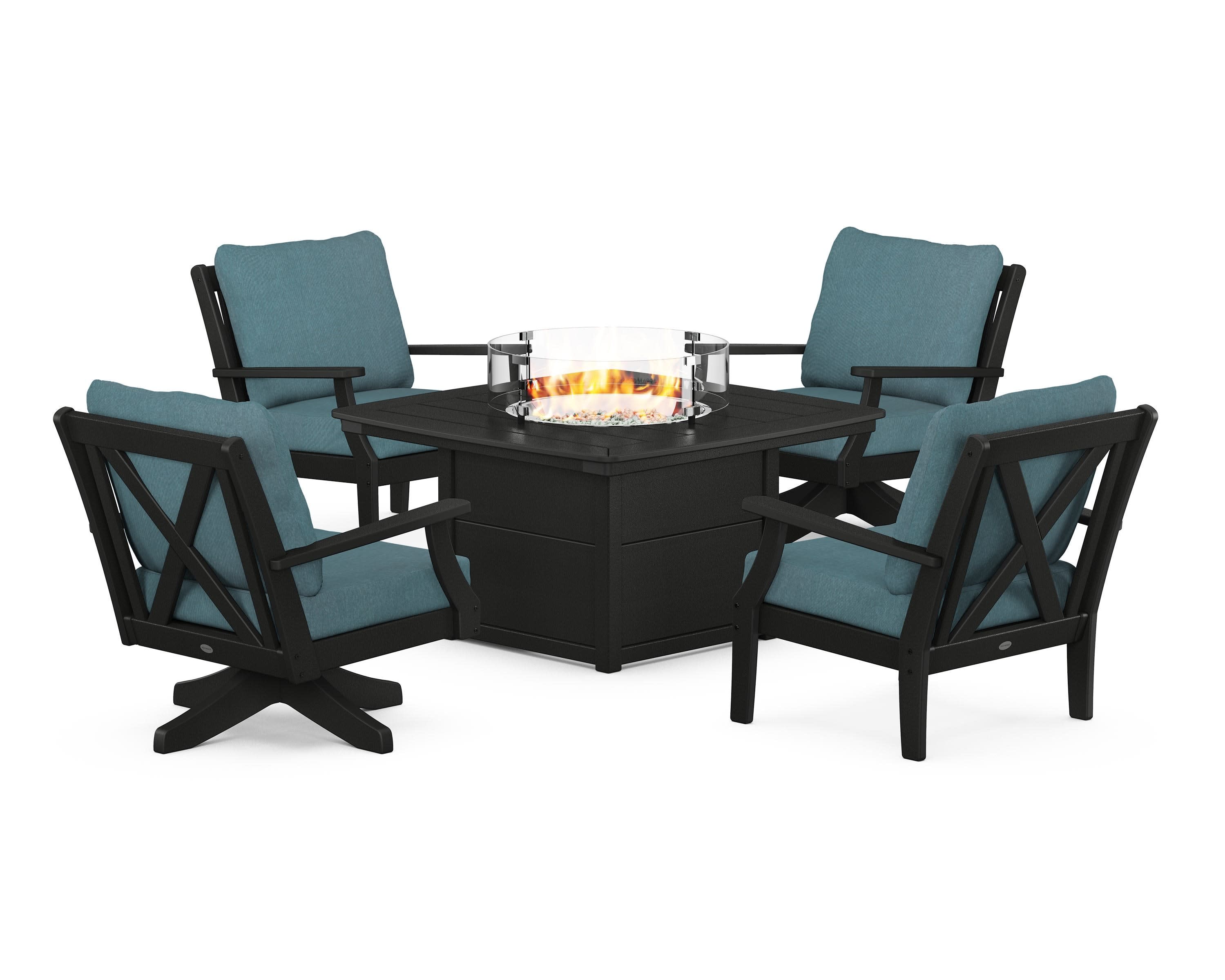 Braxton 5-Piece Deep Seating Set with Fire Table in Black / Ocean Teal