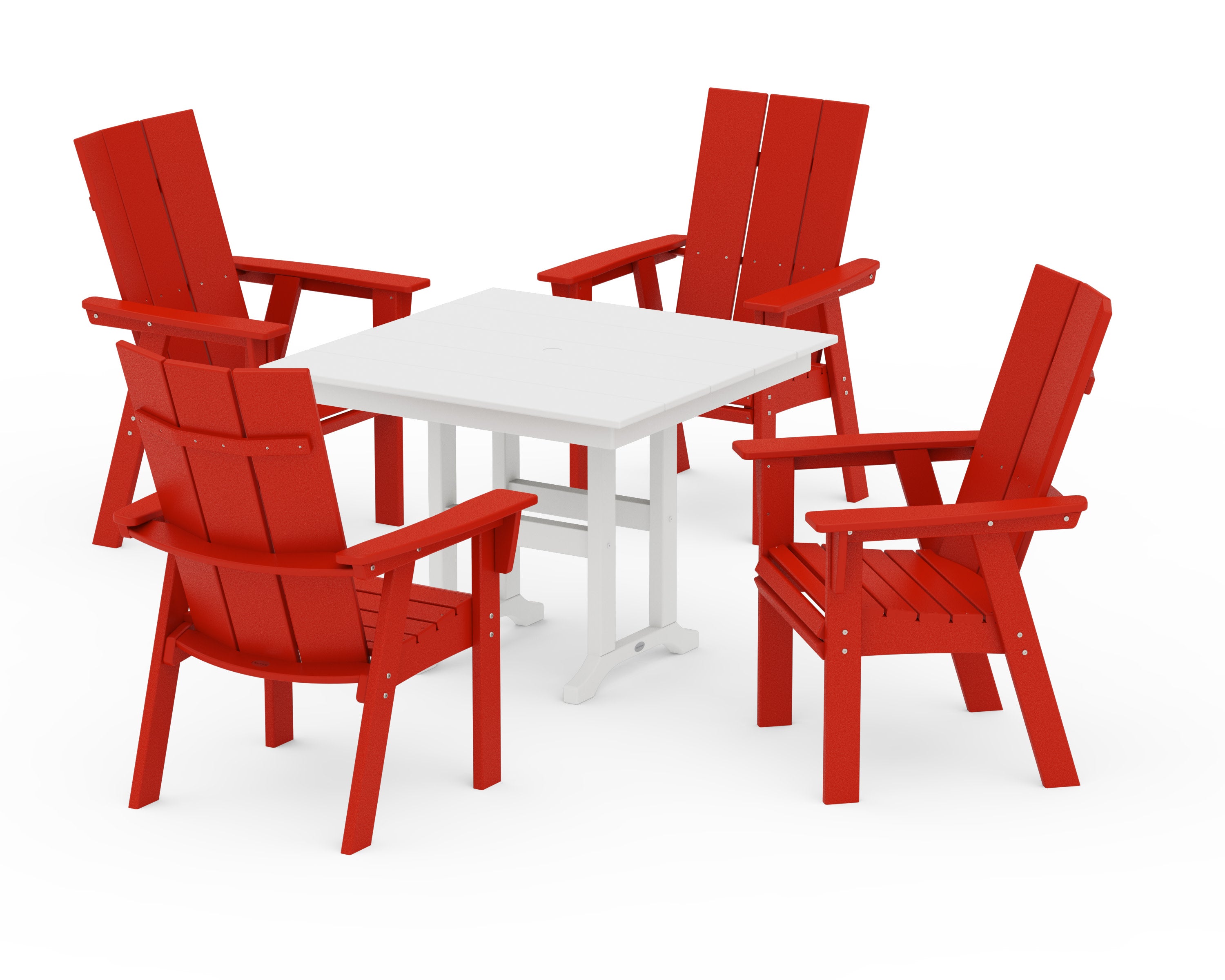 Modern Adirondack 5-Piece Farmhouse Dining Set in Sunset Red / White