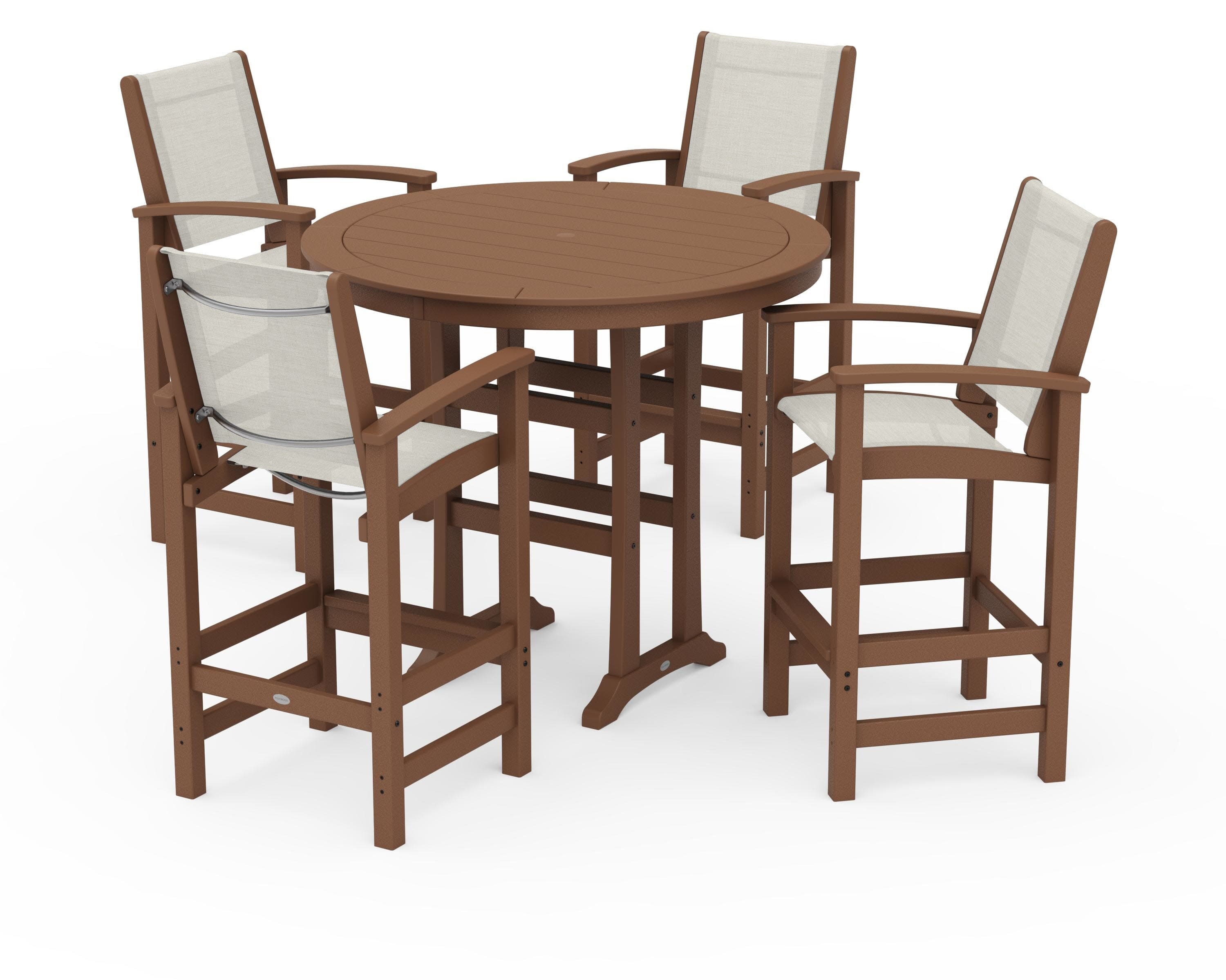 Coastal 5-Piece Nautical Trestle Bar Set in Teak / Parchment Sling