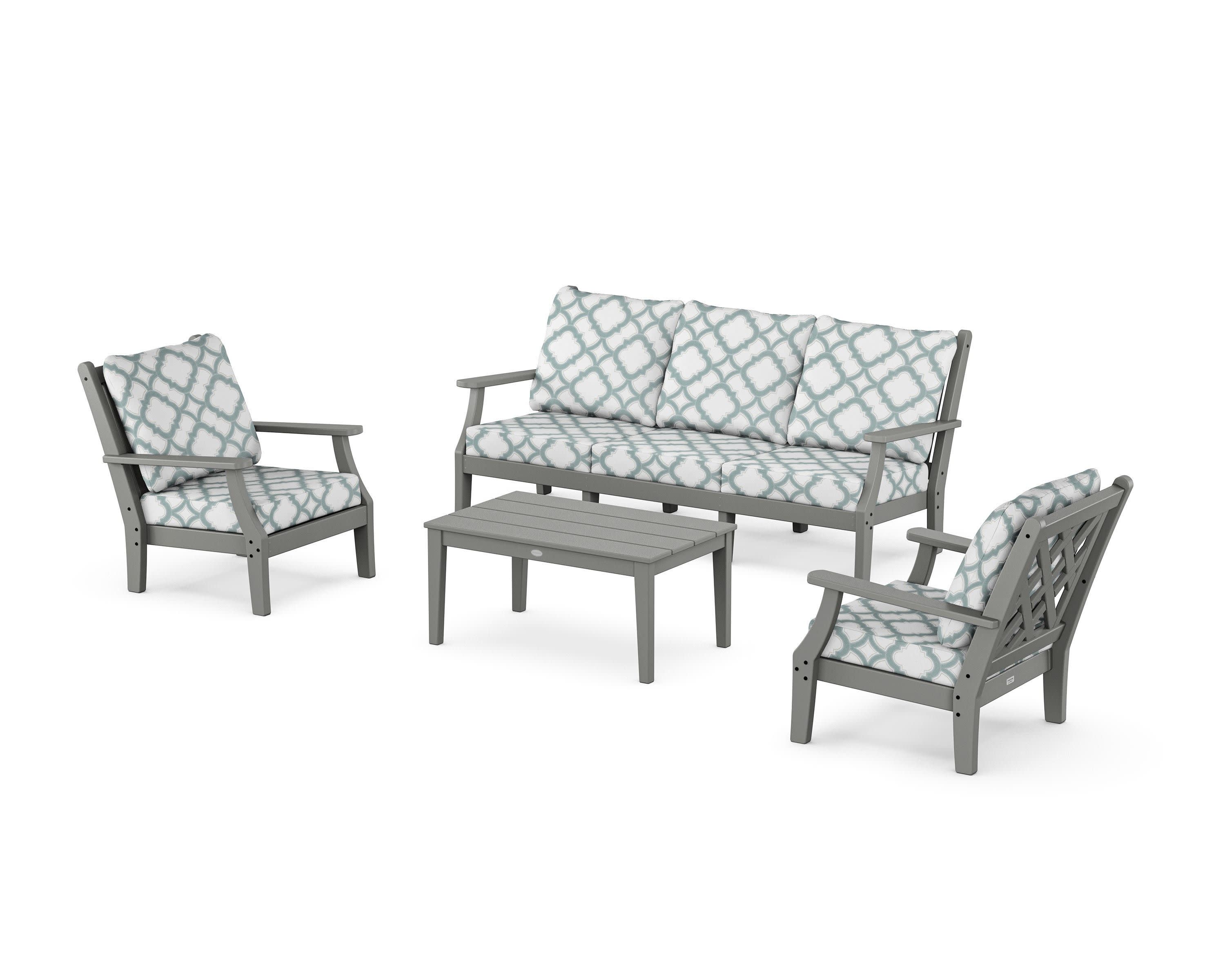 Wovendale 4-Piece Deep Seating Set with Sofa in Slate Grey / Trellis Glacier Spa