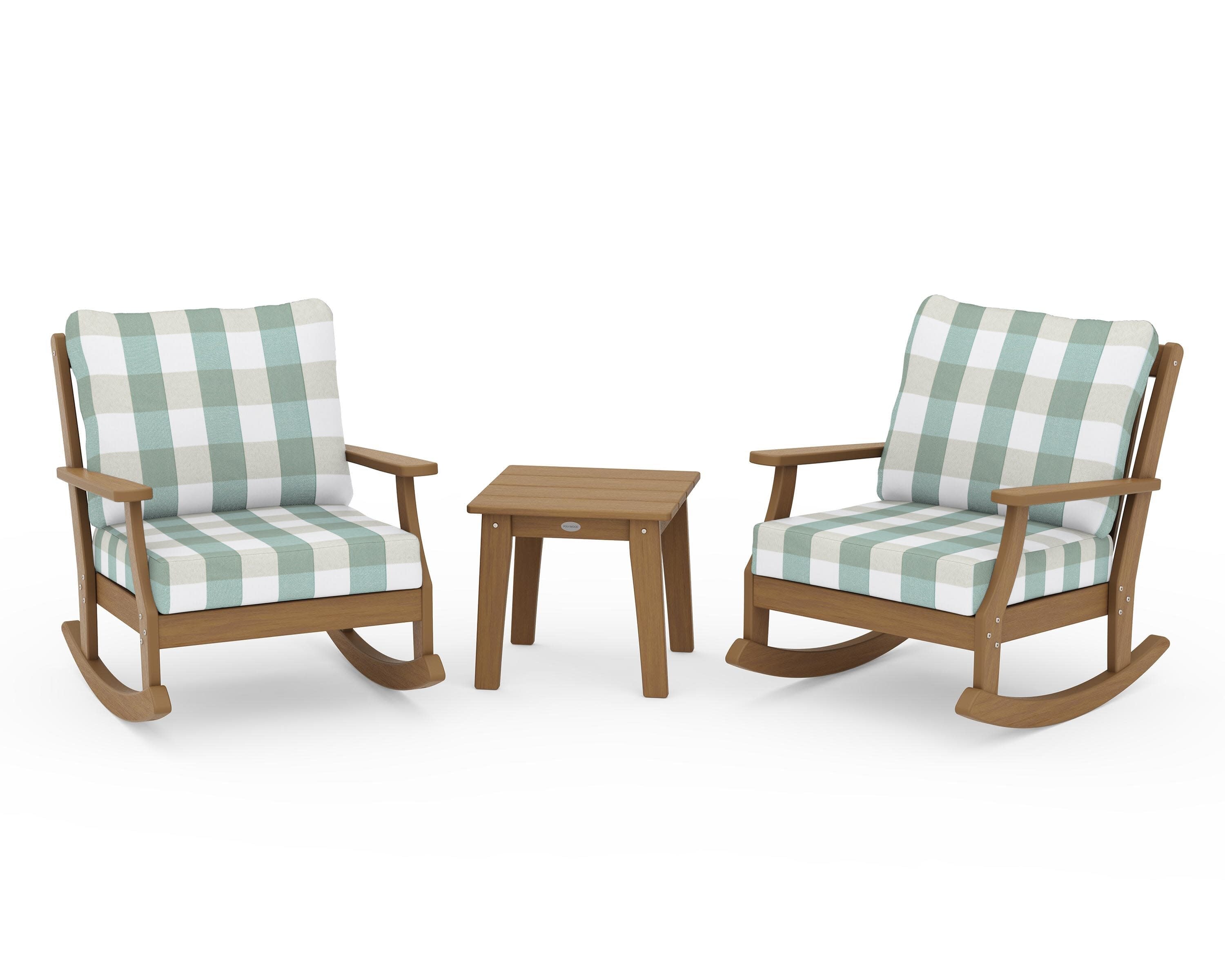 Braxton 3-Piece Deep Seating Rocker Set in Natural / Buffalo Plaid Glacier Spa