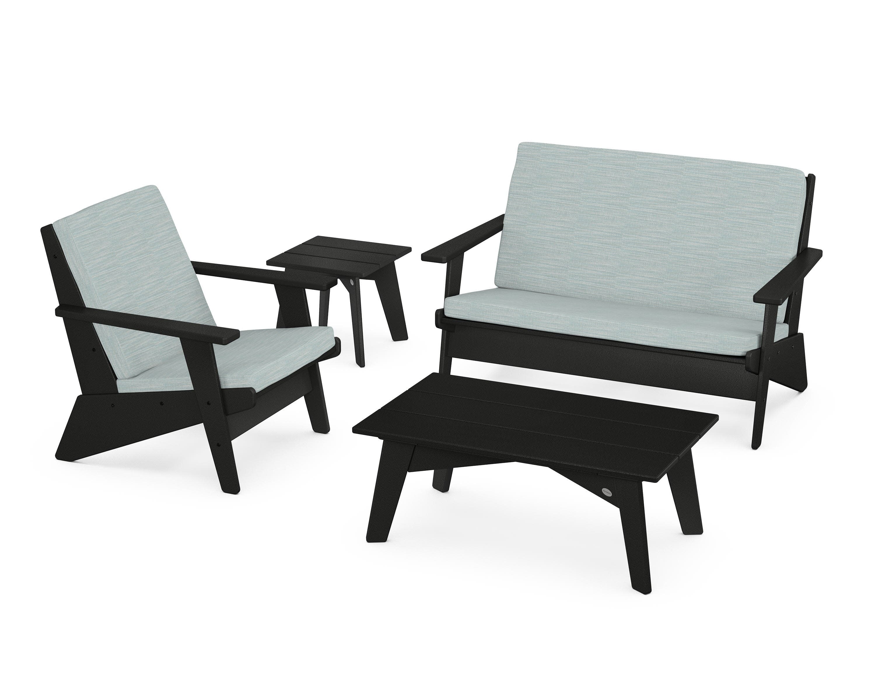 Riviera Modern Lounge 4-Piece Set in Black / Soothe Mist