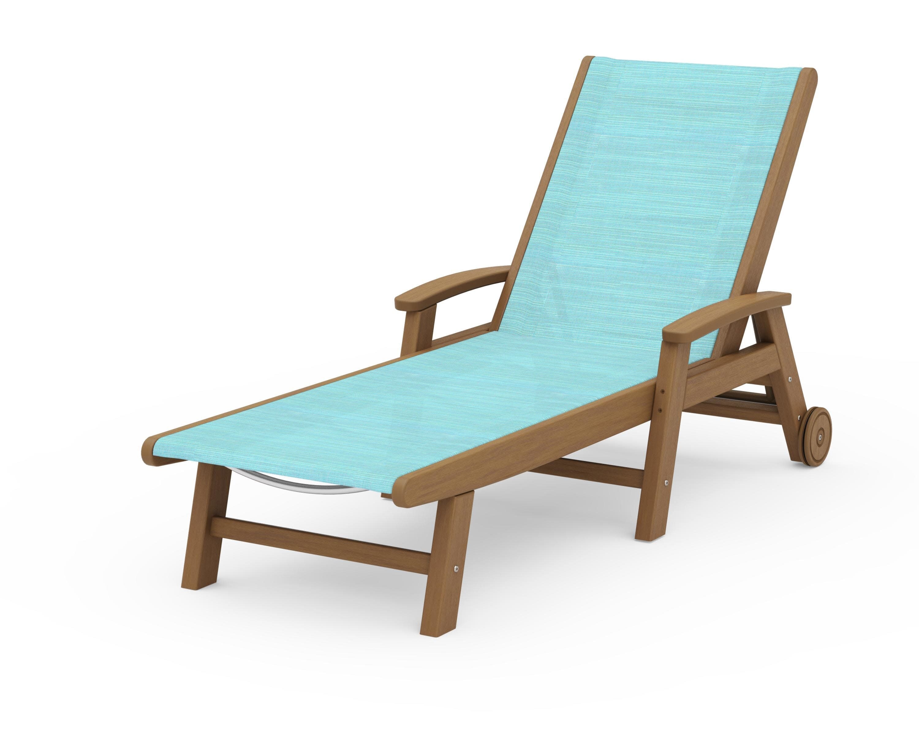 Coastal Chaise with Wheels in Natural / Dupioni Aquamarine Sling