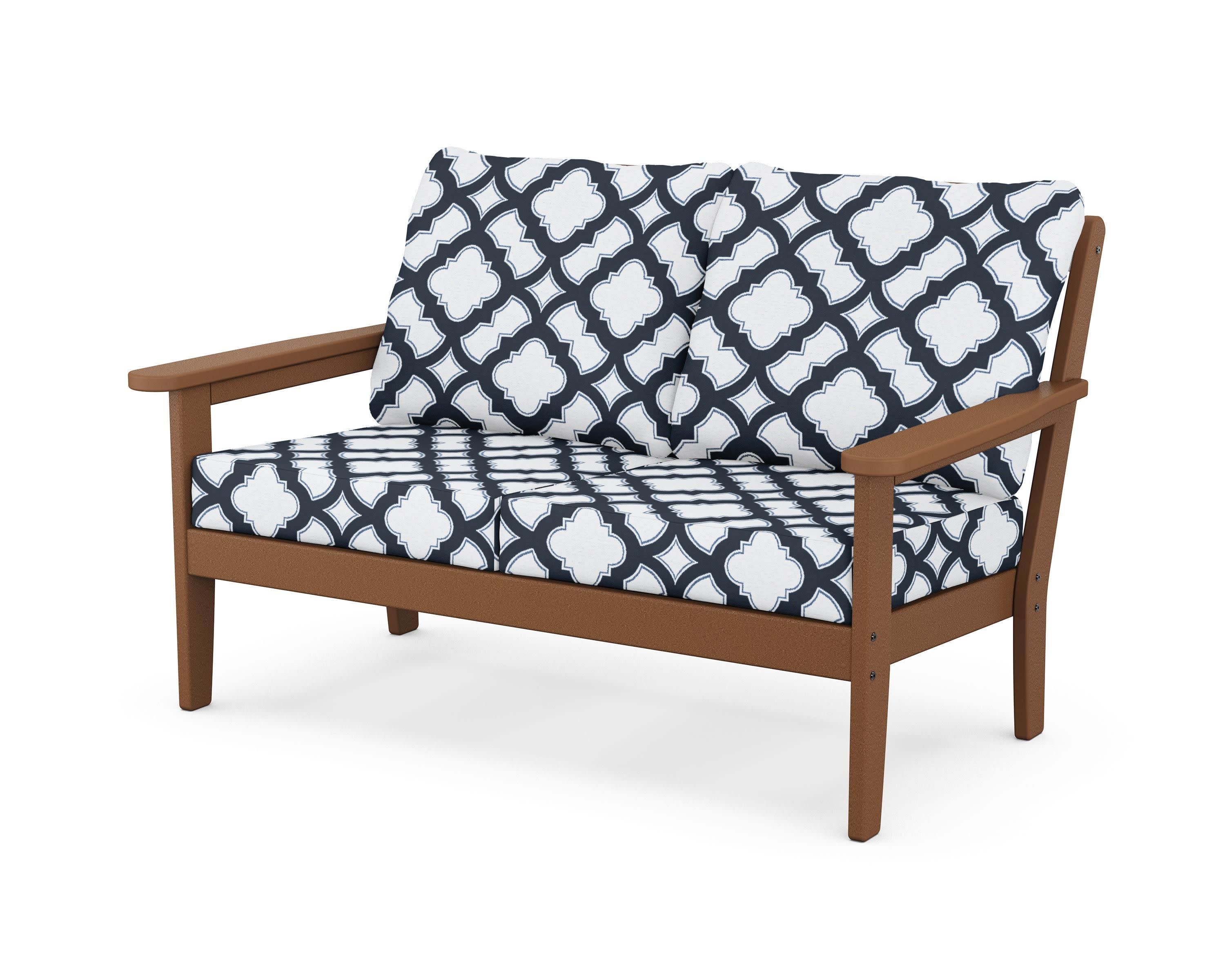 Cottage Deep Seating Loveseat in Teak / Trellis Marine Indigo