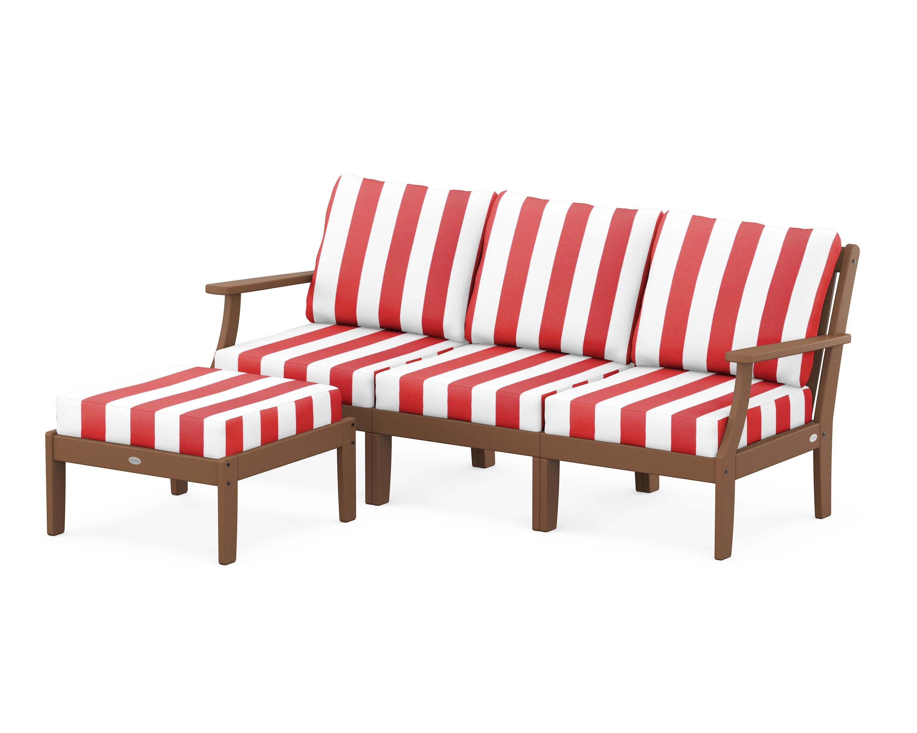 Braxton Modular 4-Piece Deep Seating Set with Ottoman in Teak / Cabana Stripe Crimson
