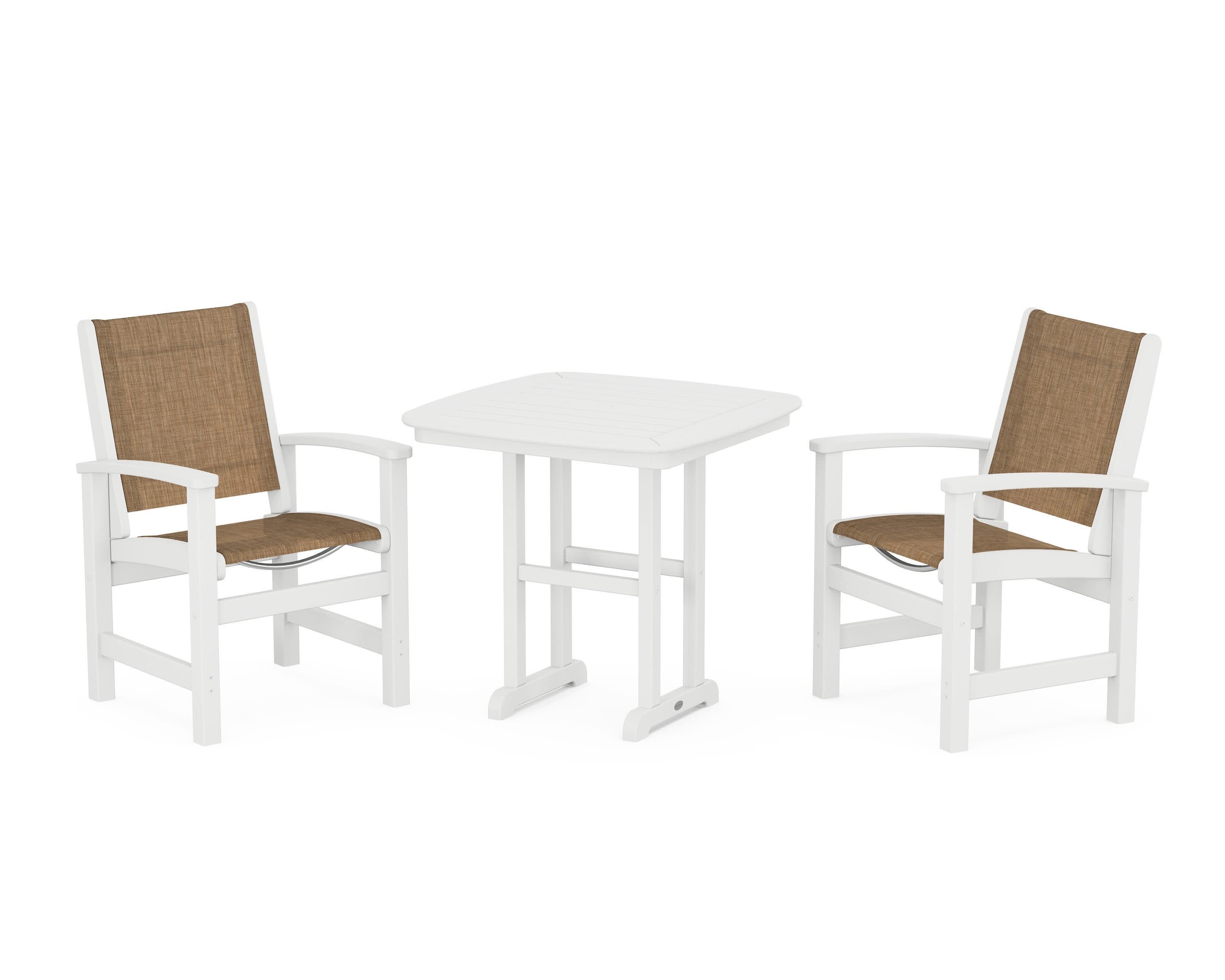 Coastal 3-Piece Dining Set in White / Burlap Sling