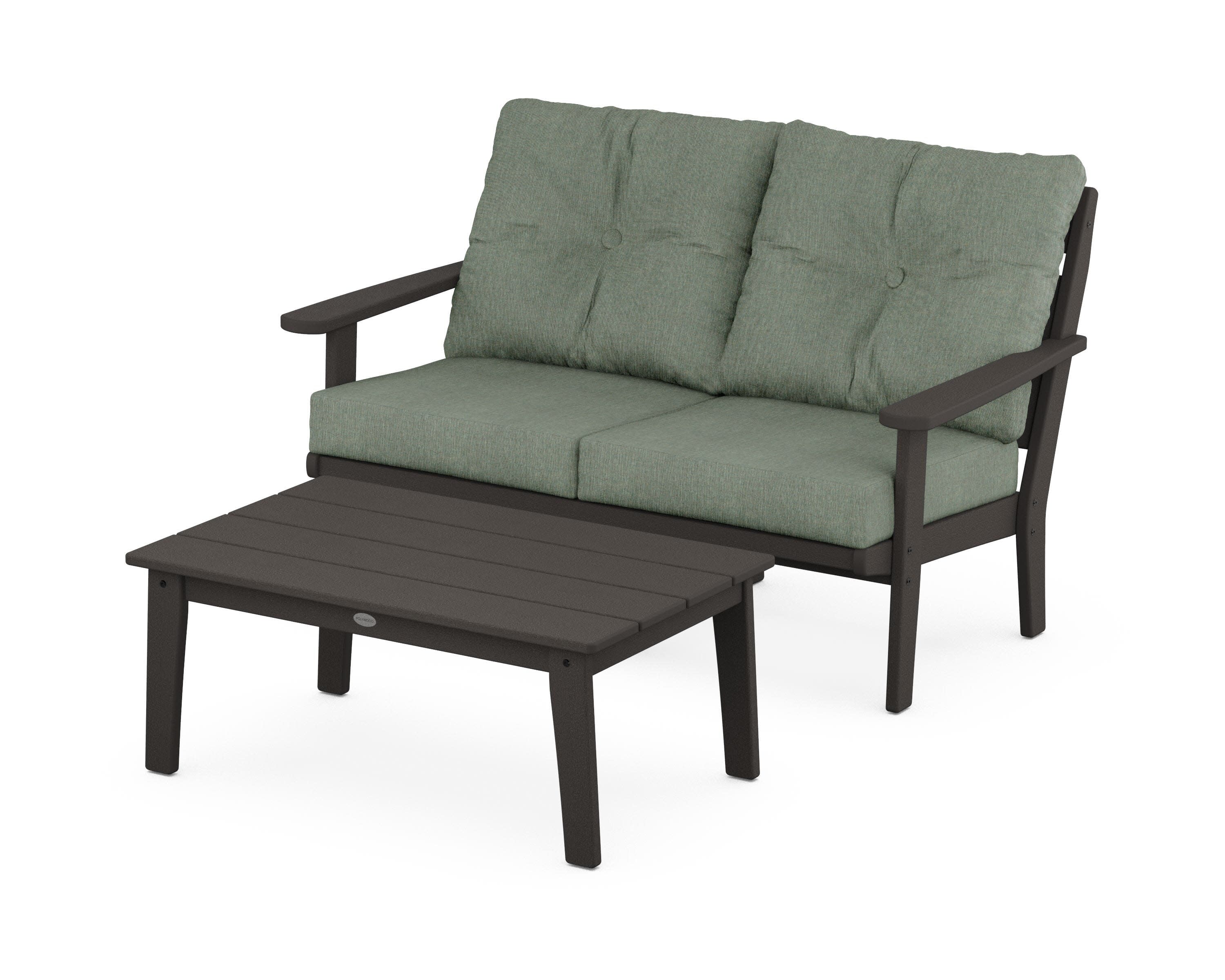 Lakeside 2-Piece Lounge Loveseat Set in Vintage Coffee / Cast Sage