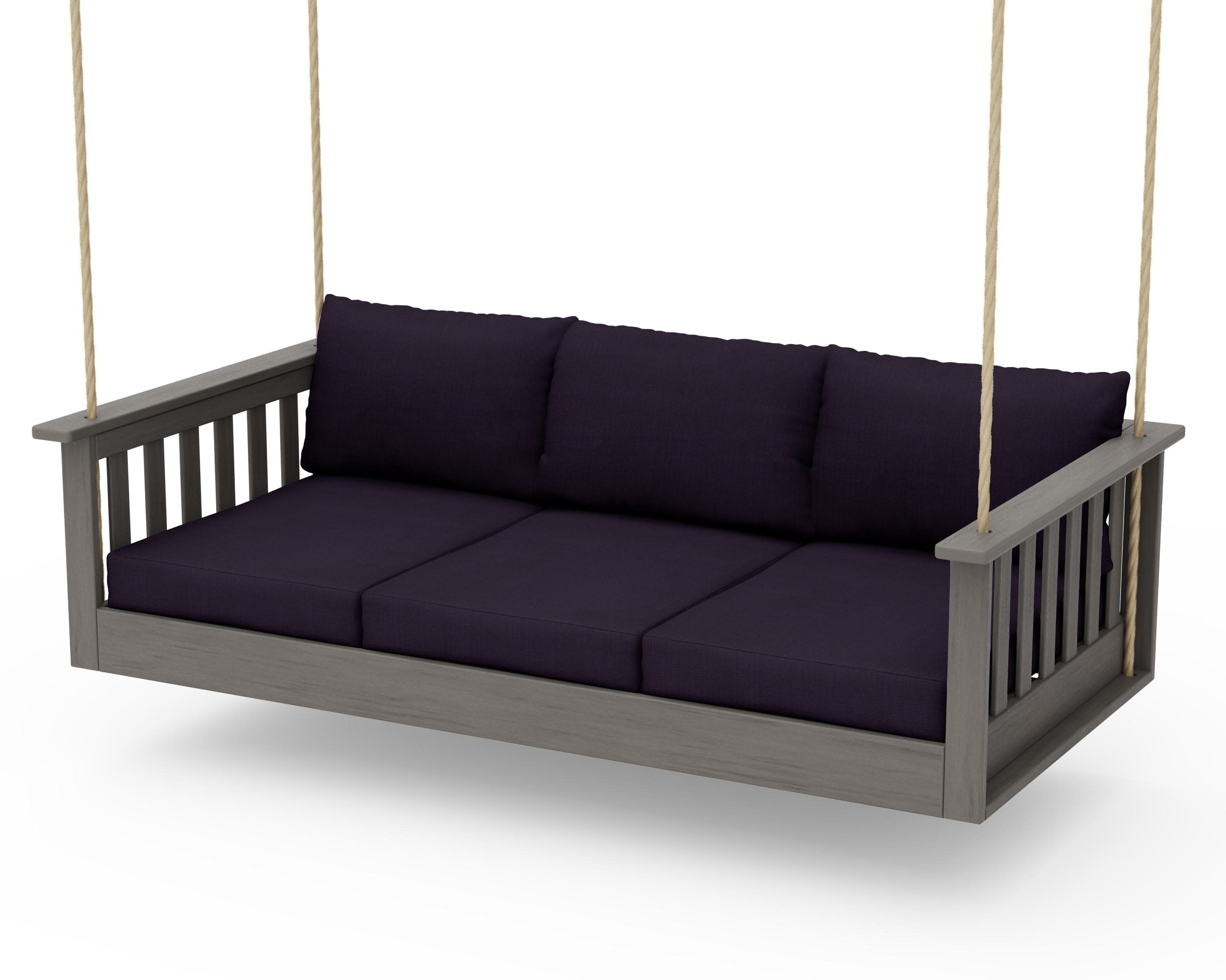 Vineyard Daybed Swing in Driftwood / Navy Linen