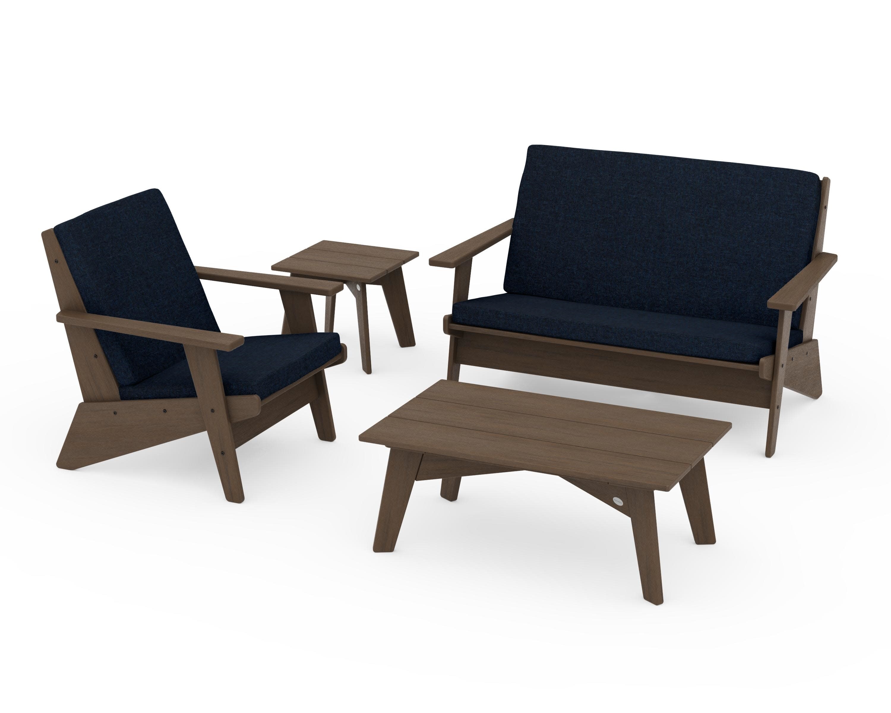 Riviera Modern Lounge 4-Piece Set in Kona / Marine Indigo