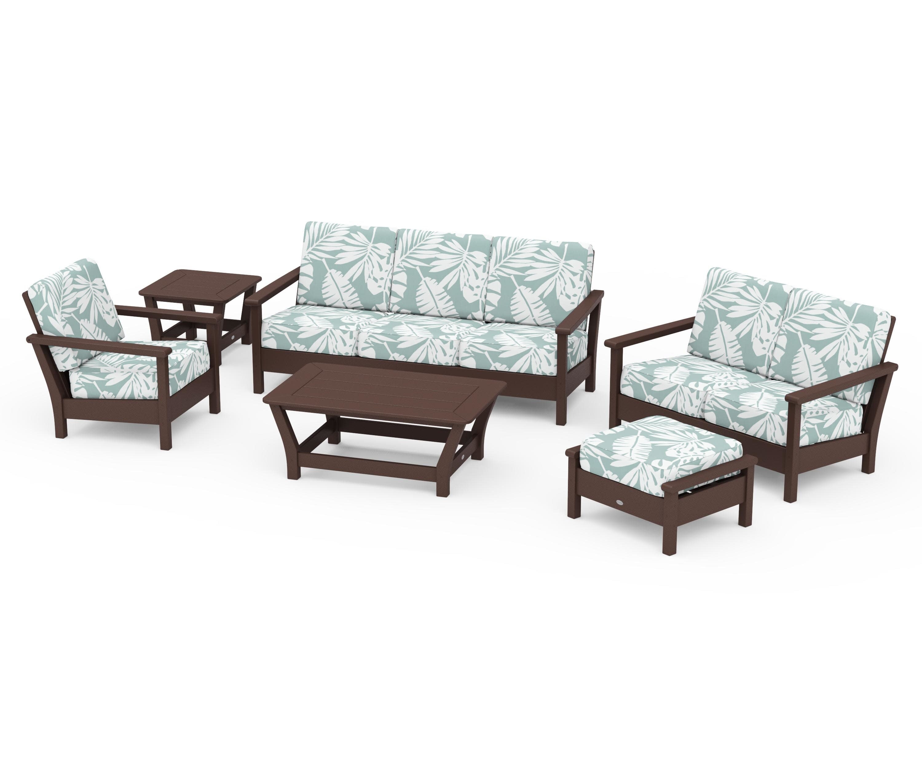Harbour 6-Piece Outdoor Living Set in Mahogany / Leaf Glacier Spa