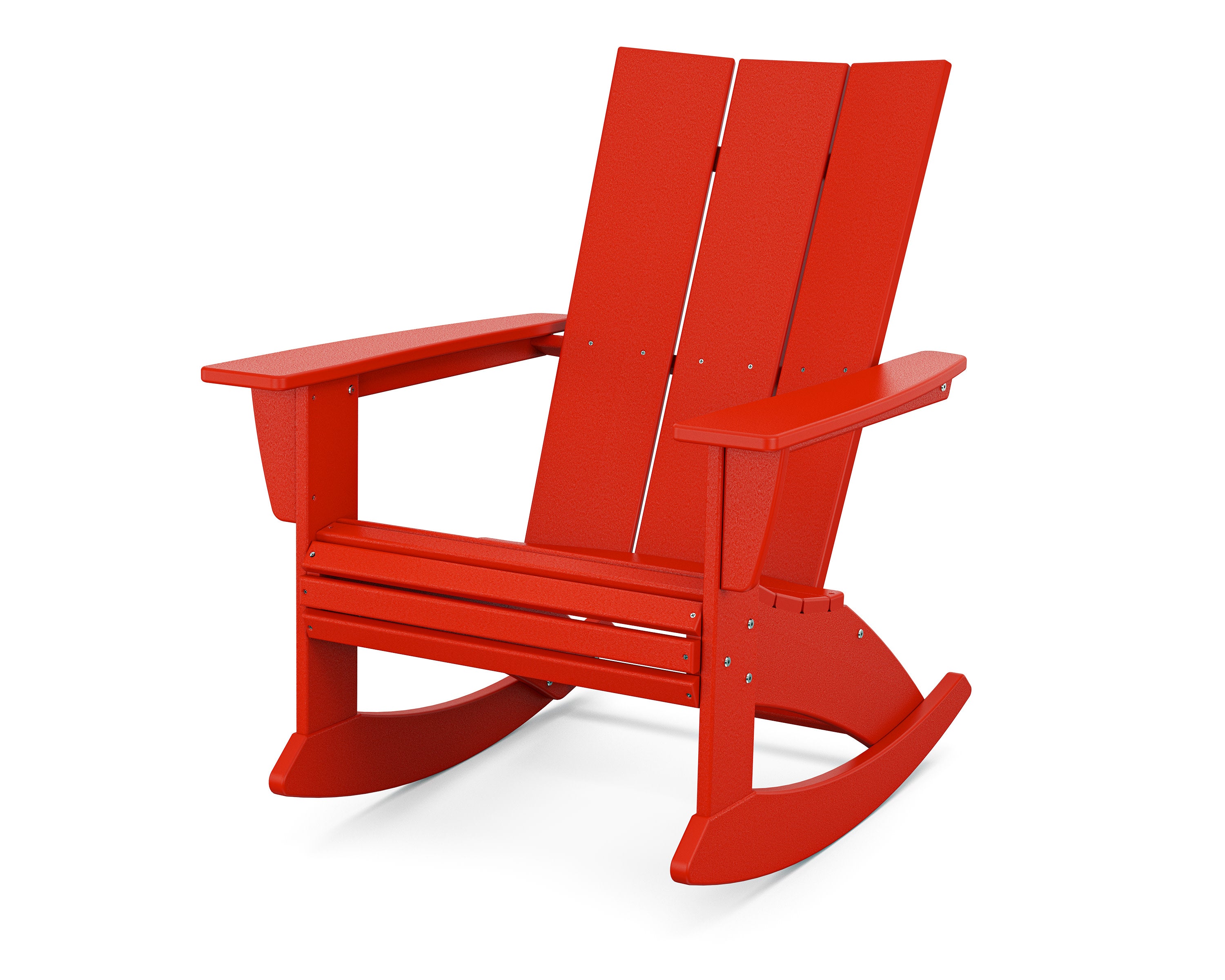 Modern Curveback Adirondack Rocking Chair in Sunset Red