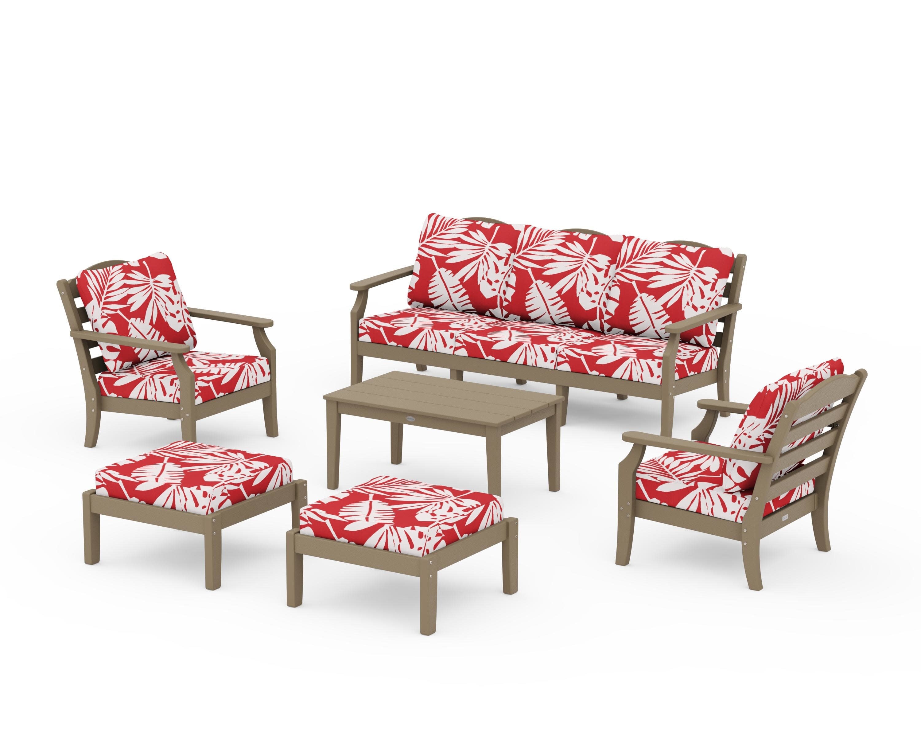 Savannah 6-Piece Lounge Sofa Set in Vintage Sahara / Leaf Crimson