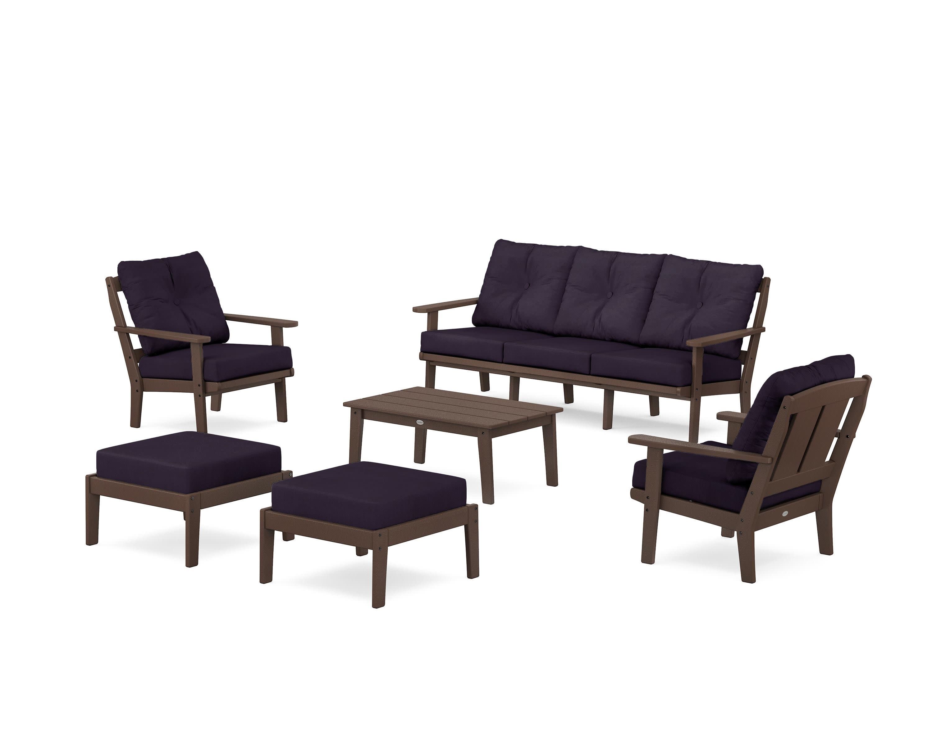 Mission 6-Piece Lounge Sofa Set in Mahogany / Navy Linen