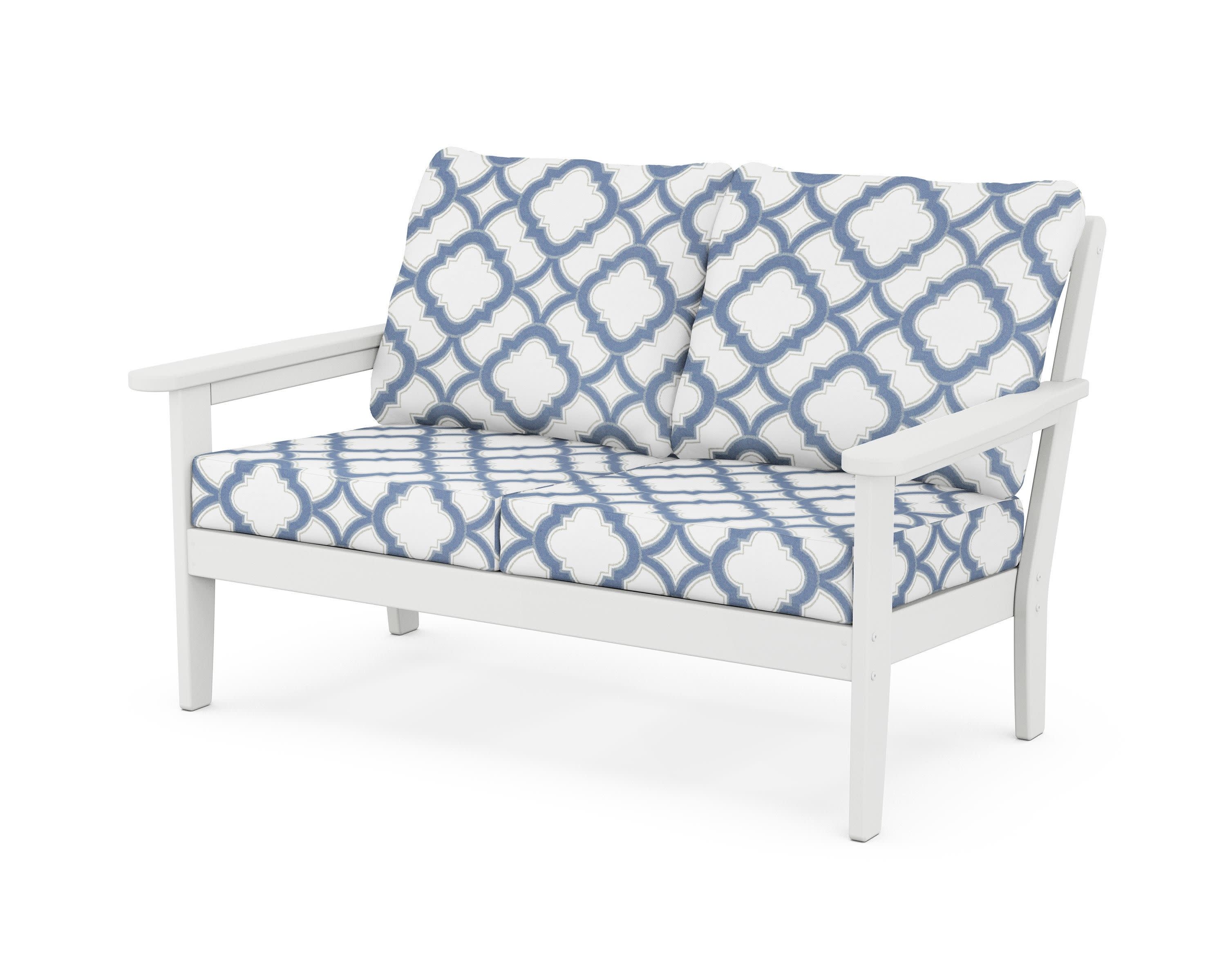Cottage Deep Seating Loveseat in White / Trellis Sky Blue