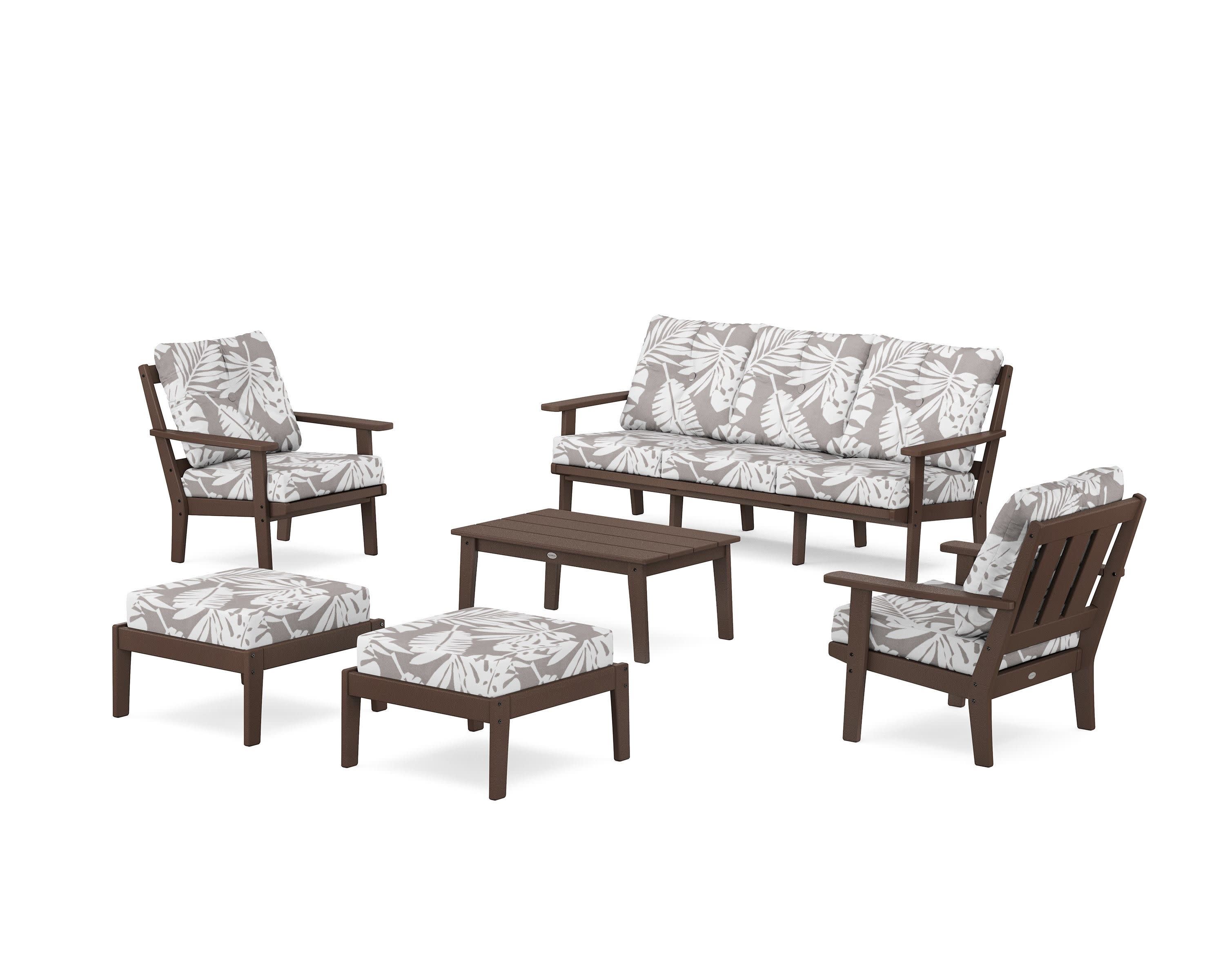 Oxford 6-Piece Lounge Sofa Set in Mahogany / Leaf Grey Mist