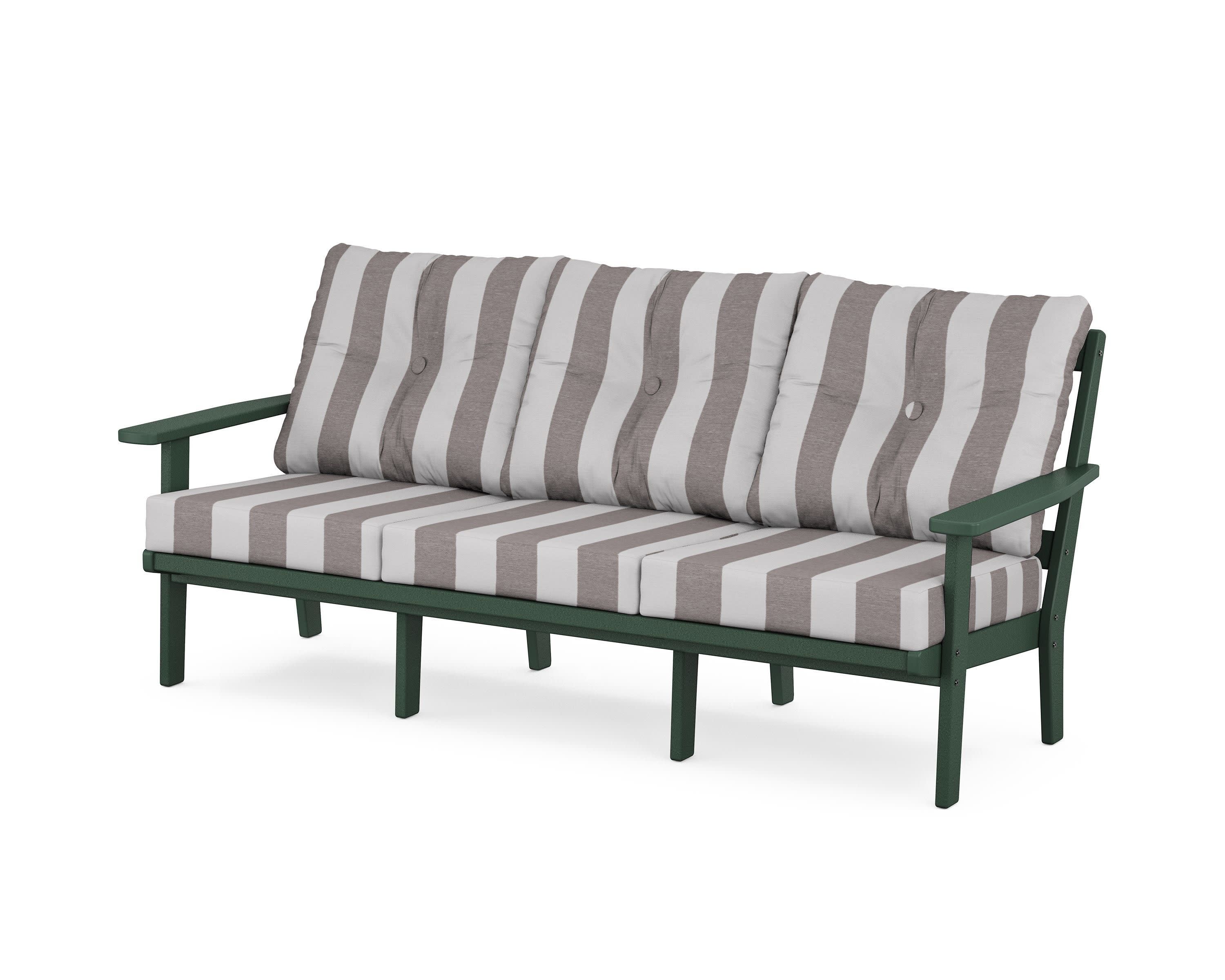 Oxford Deep Seating Sofa in Green / Cabana Stripe Grey Mist