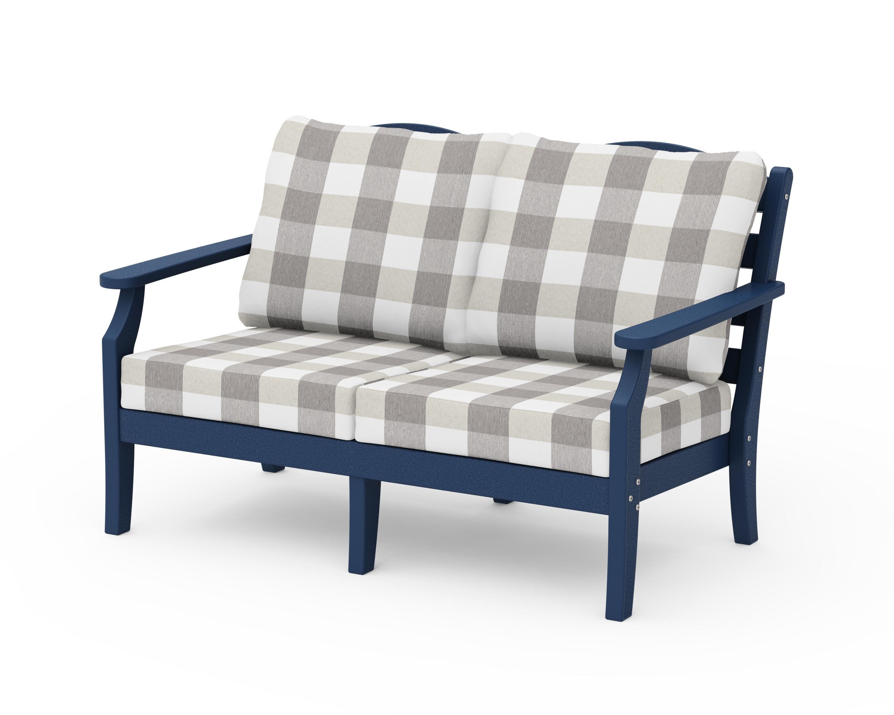 Savannah Deep Seating Loveseat in Navy / Buffalo Plaid Grey Mist
