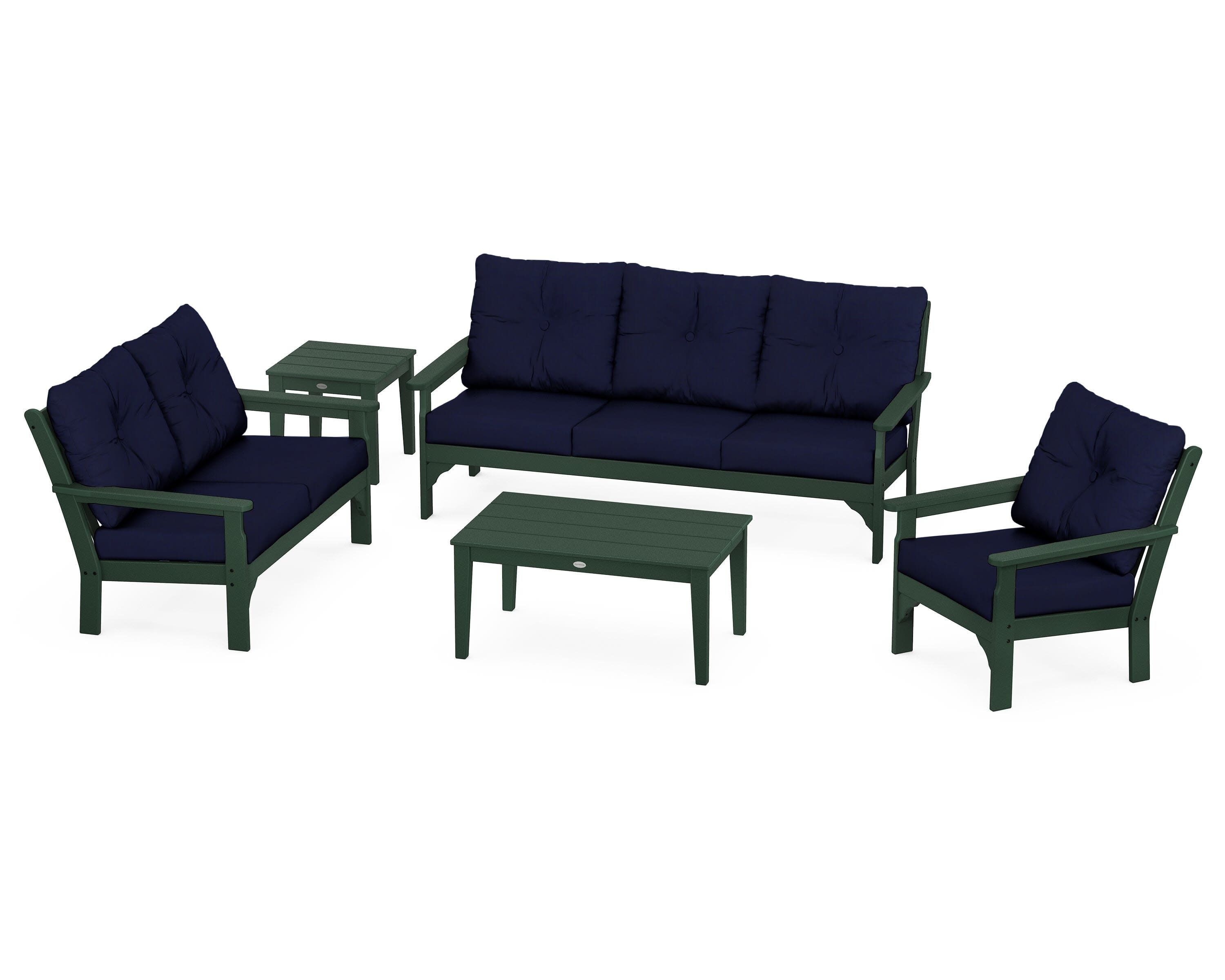 Vineyard 5 Piece Deep Seating Set in Green / Navy