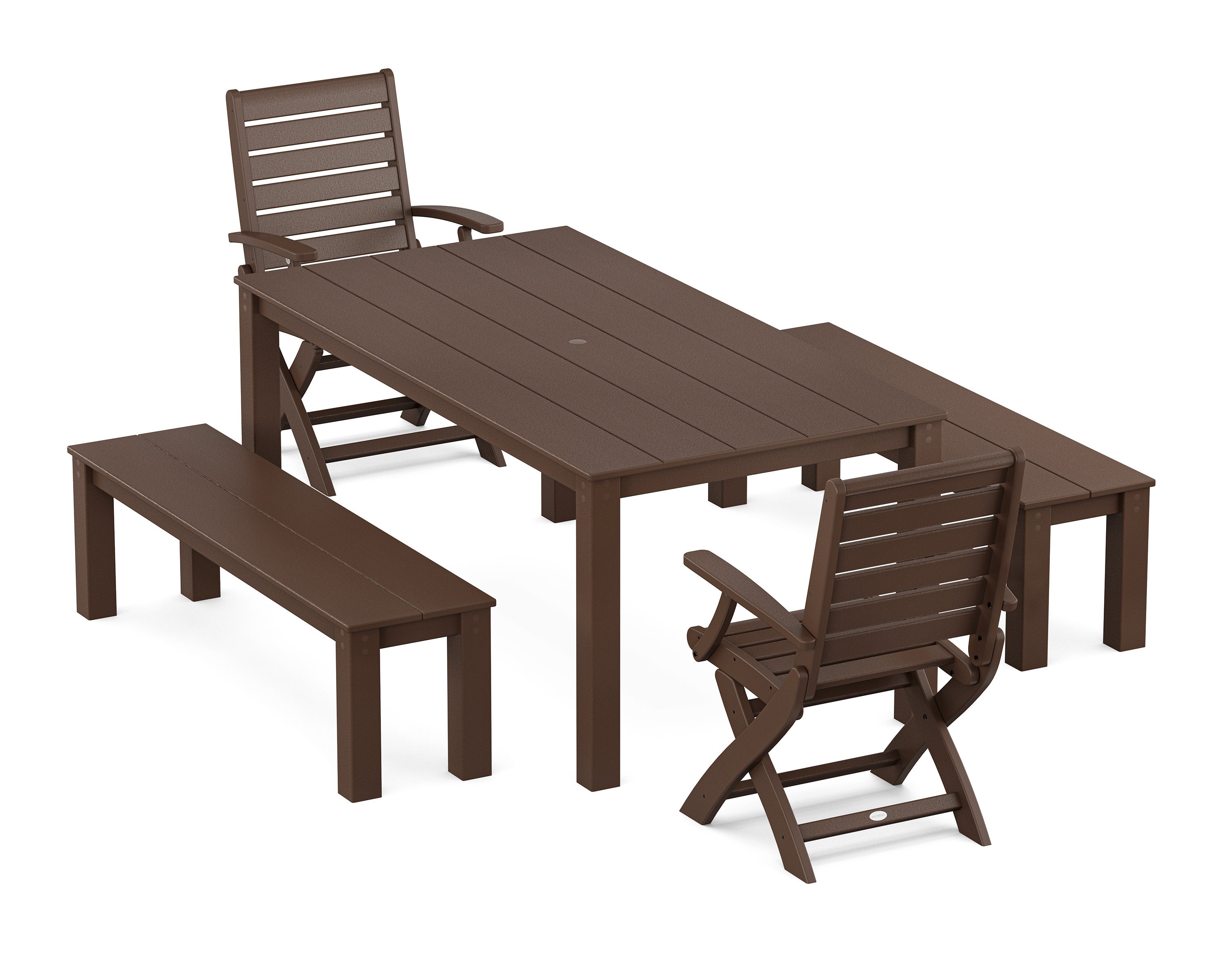 Signature Folding Chair 5-Piece Parsons Dining Set with Benches in Mahogany
